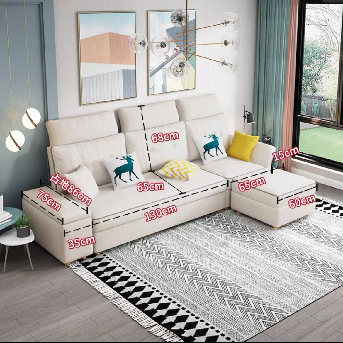 北歐現代簡約細單位客廳 可收納儲物慳位科技布梳化 家用 sofa