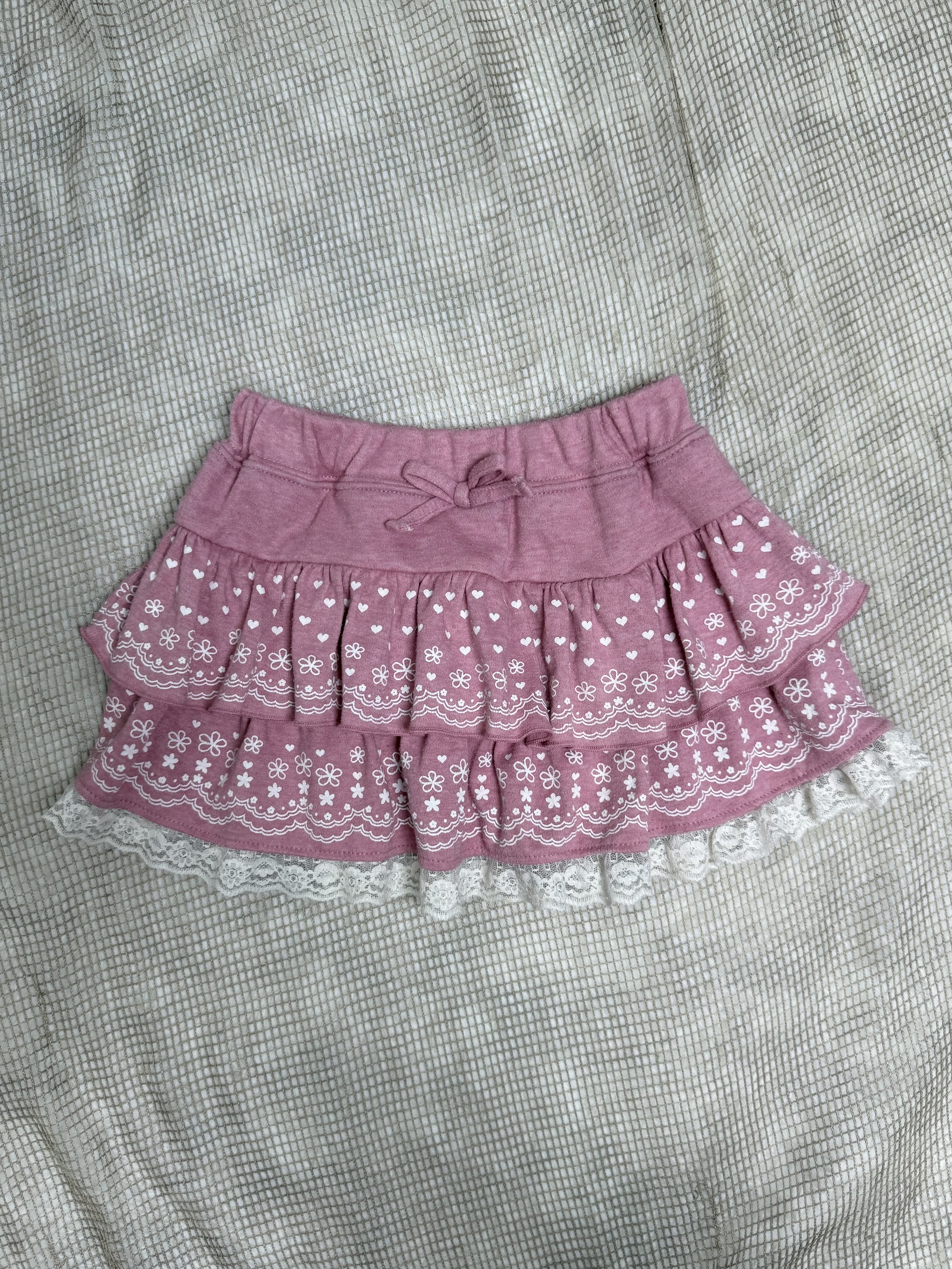 Pink Embroidered Lace Floral Mini Skirt