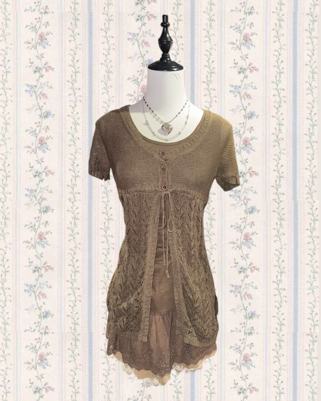 Brown Short-Sleeved Strap Hollow Set