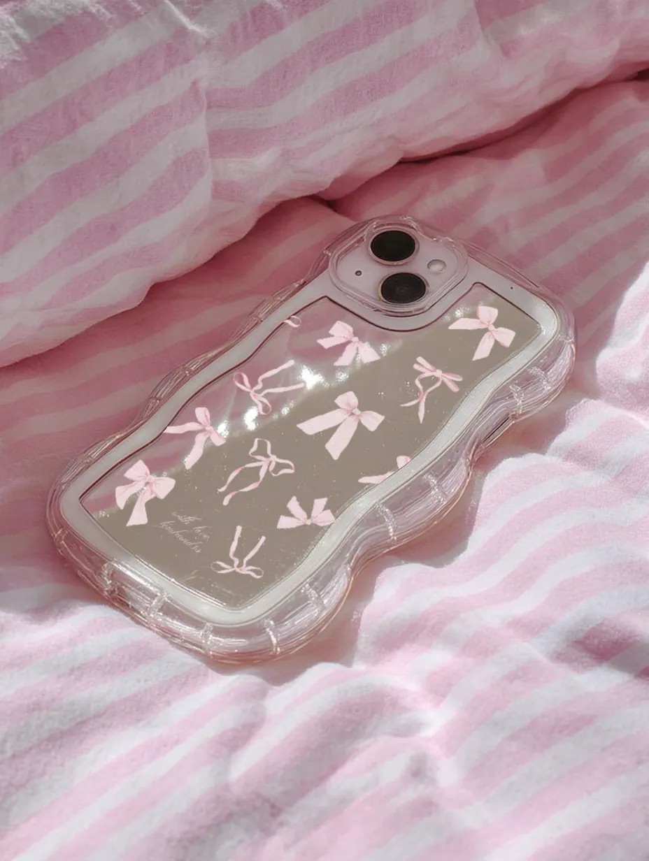 【The French Candy Floss Ribbons*PINK*】波浪邊框鏡面 iPhone Case