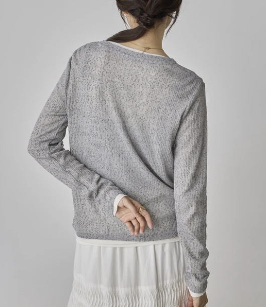 輕盈彈性網紗亨利領上衣 - 2026 流行穿搭  長䄂上衣 春夏時尚穿搭 獨特設計 成人休閒 日常穿搭 易於配搭 日本直送   #JP-I-260033