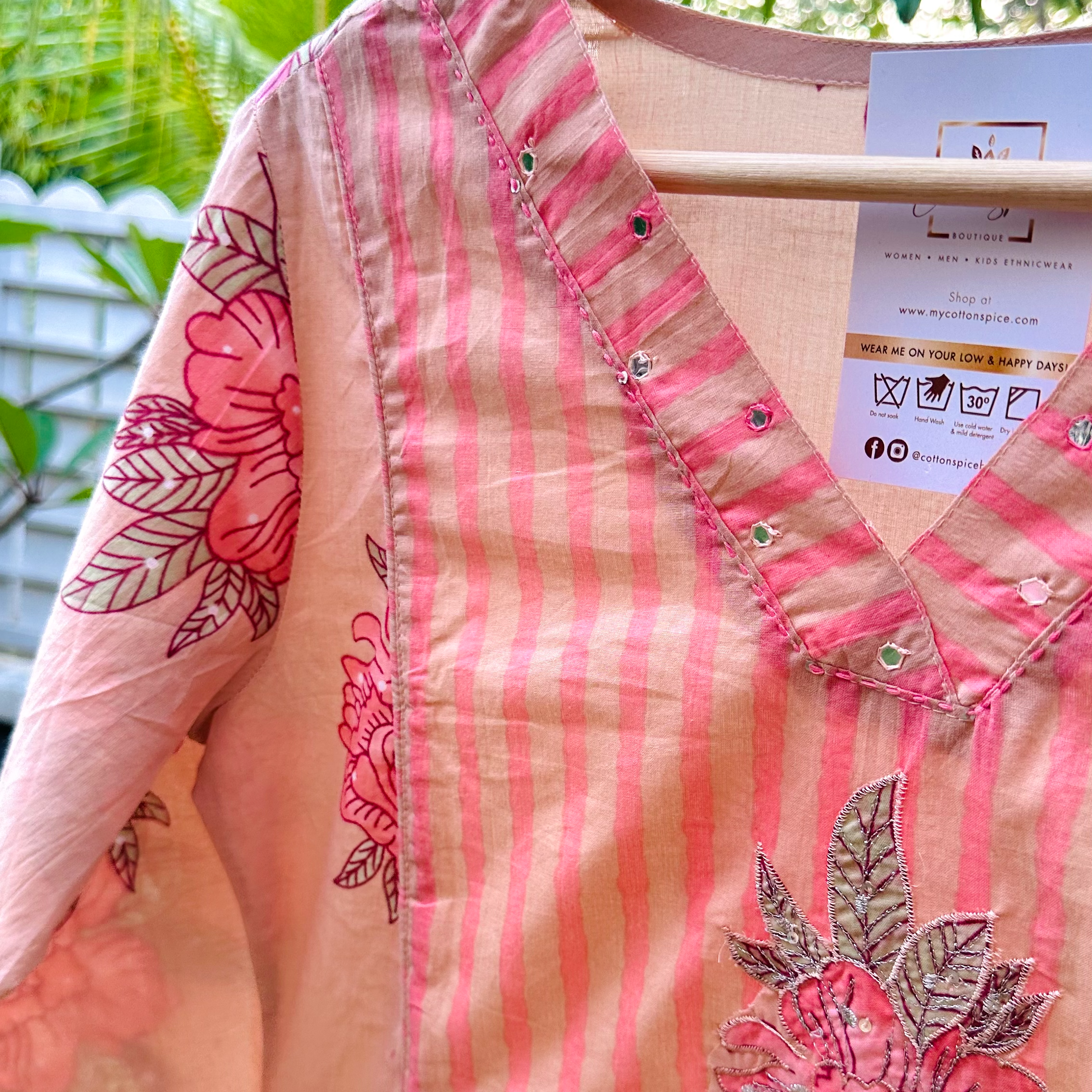 Peach and Pink Embroidered Kurta Set