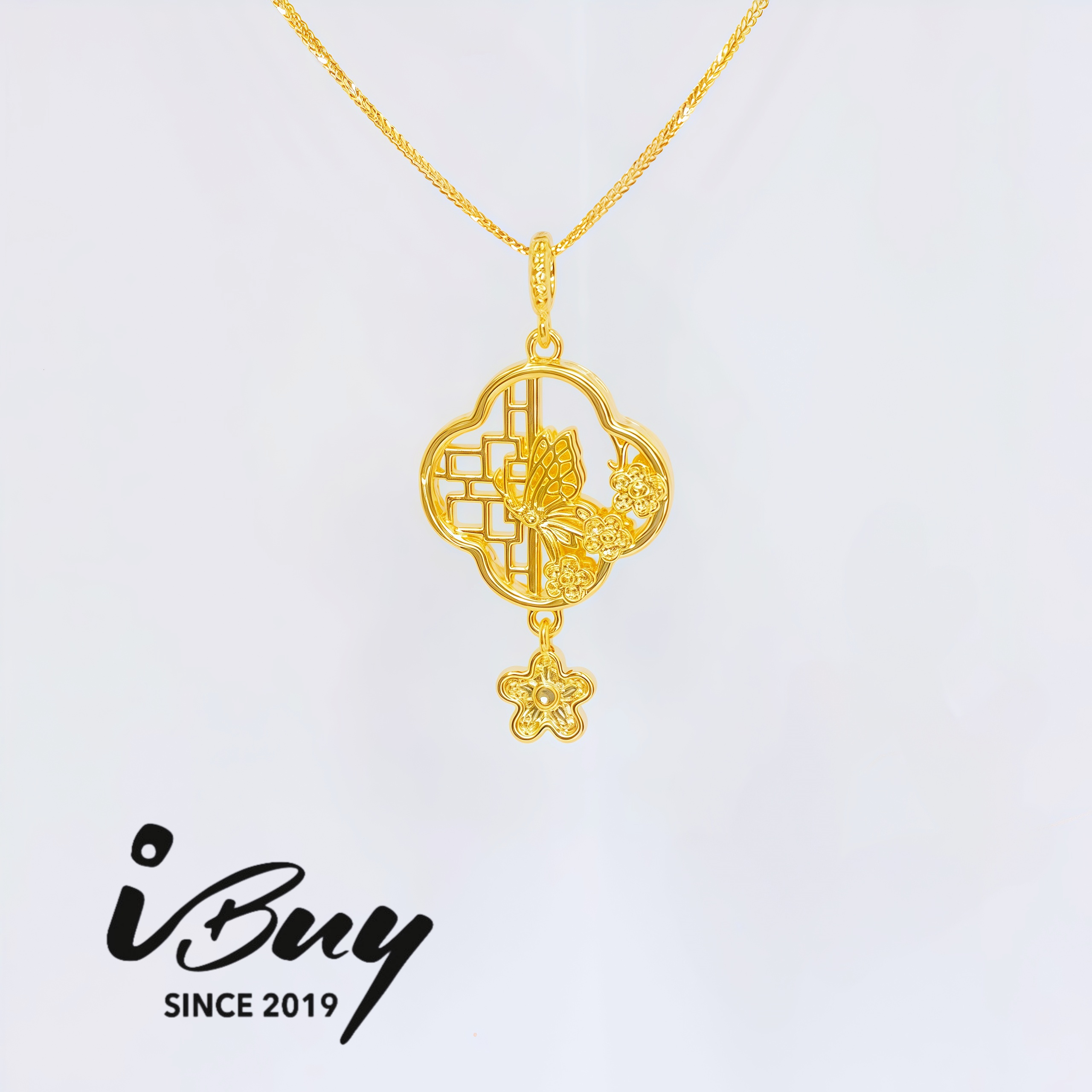 916 HARD GOLD BUTTERFLY & FLOWER WINDOW CHARM 916 硬金 蝶恋花福窗串咀