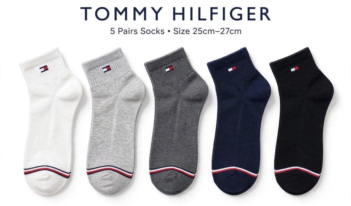 日本COSTCO限定 Tommy Hilfiger  經典素色條紋男士短襪 5入組（25-27cm） 