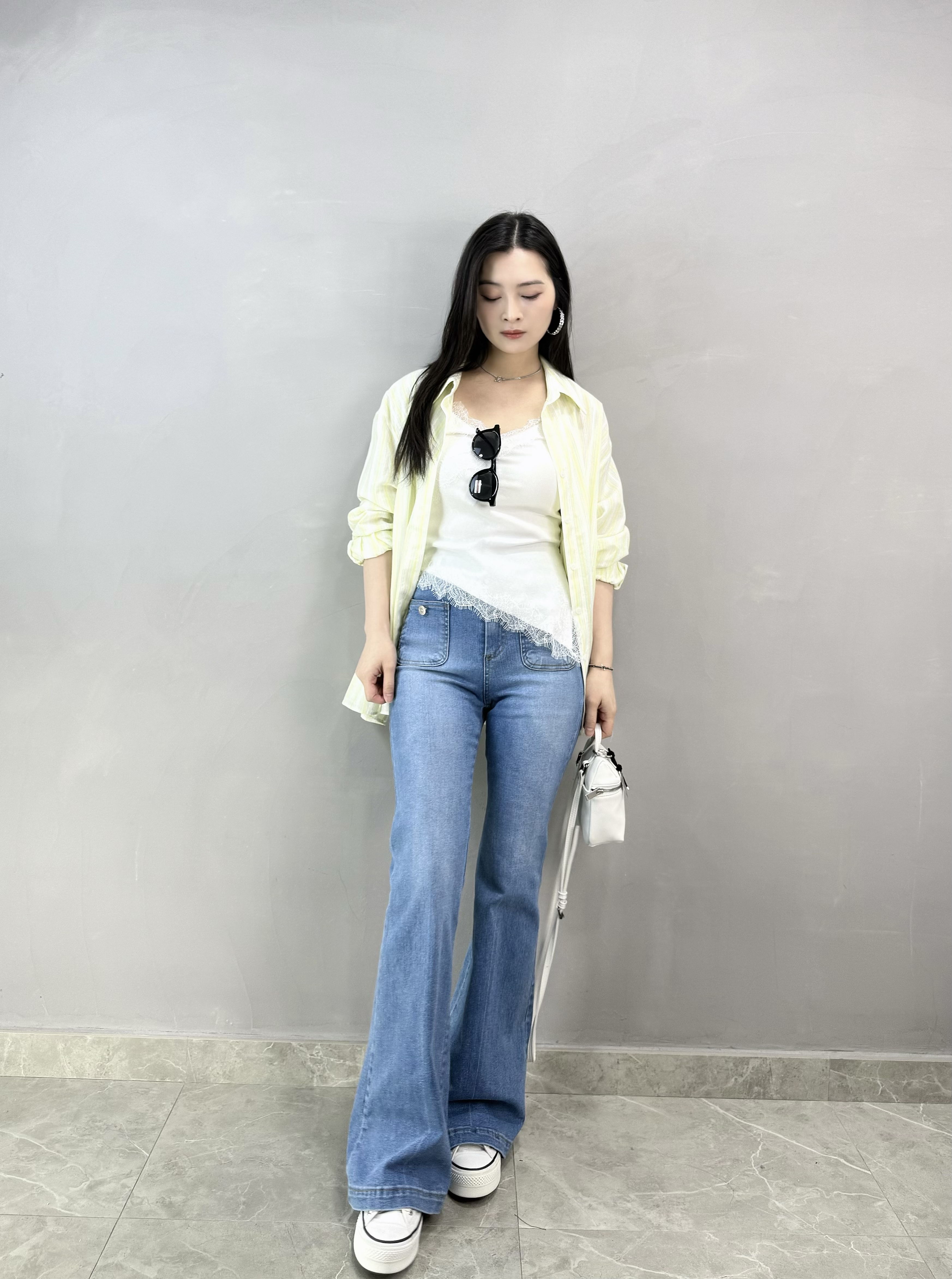 I65 前袋兩扣高腰喇叭褲