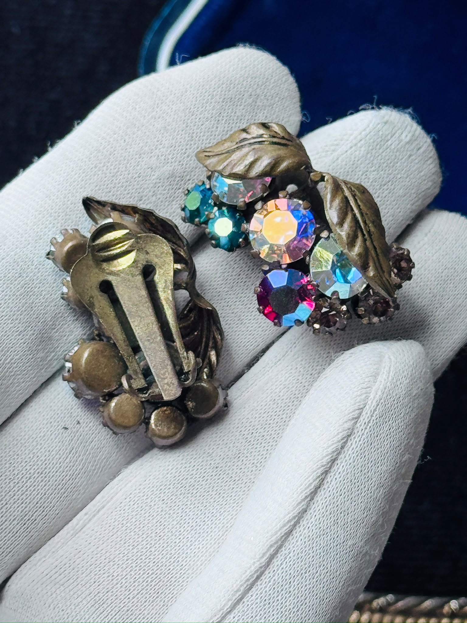 C.a. 1950s European Colourful Aurora Borealis Leafy Clip Earrings(MT2589-33)