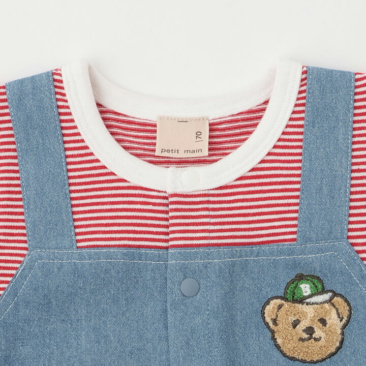 🇯🇵預訂 日本直送🇯🇵Petit Main三色動物刺繡條紋吊帶口袋短袖連身服