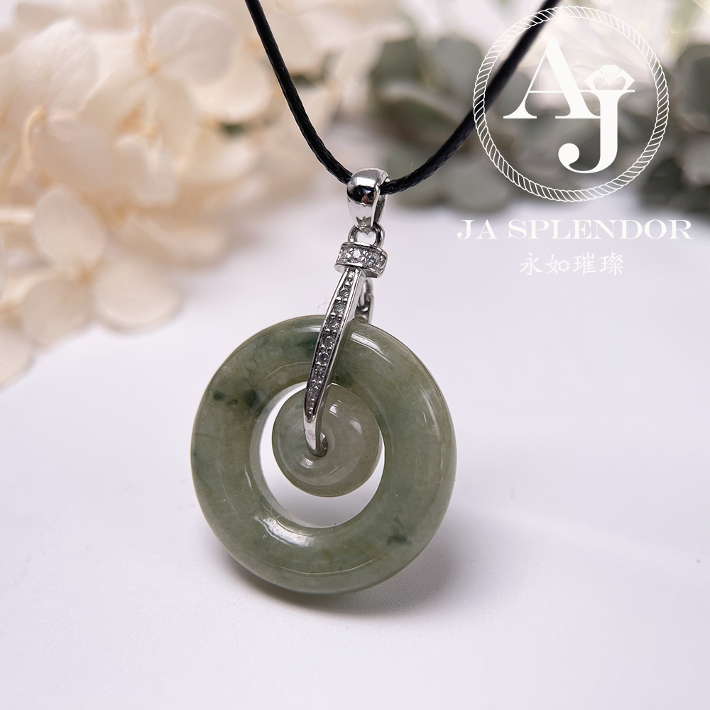 JN-2277 天然翡翠A玉 飄綠子母甜甜圈平安扣吊墜