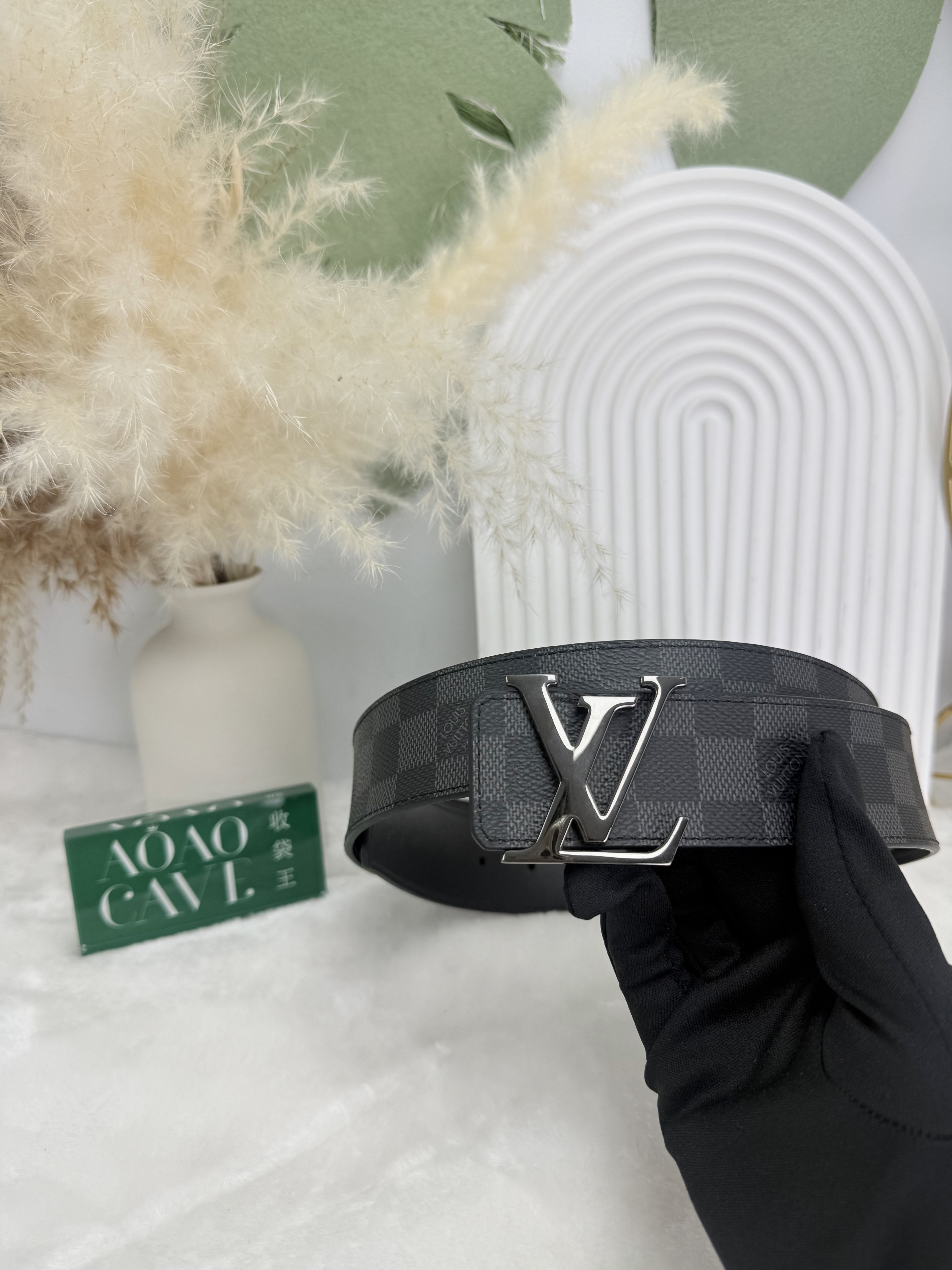 Lv👜 PRE OWNED🖤男士棋盤格皮帶 銀扣 有盒有單✨