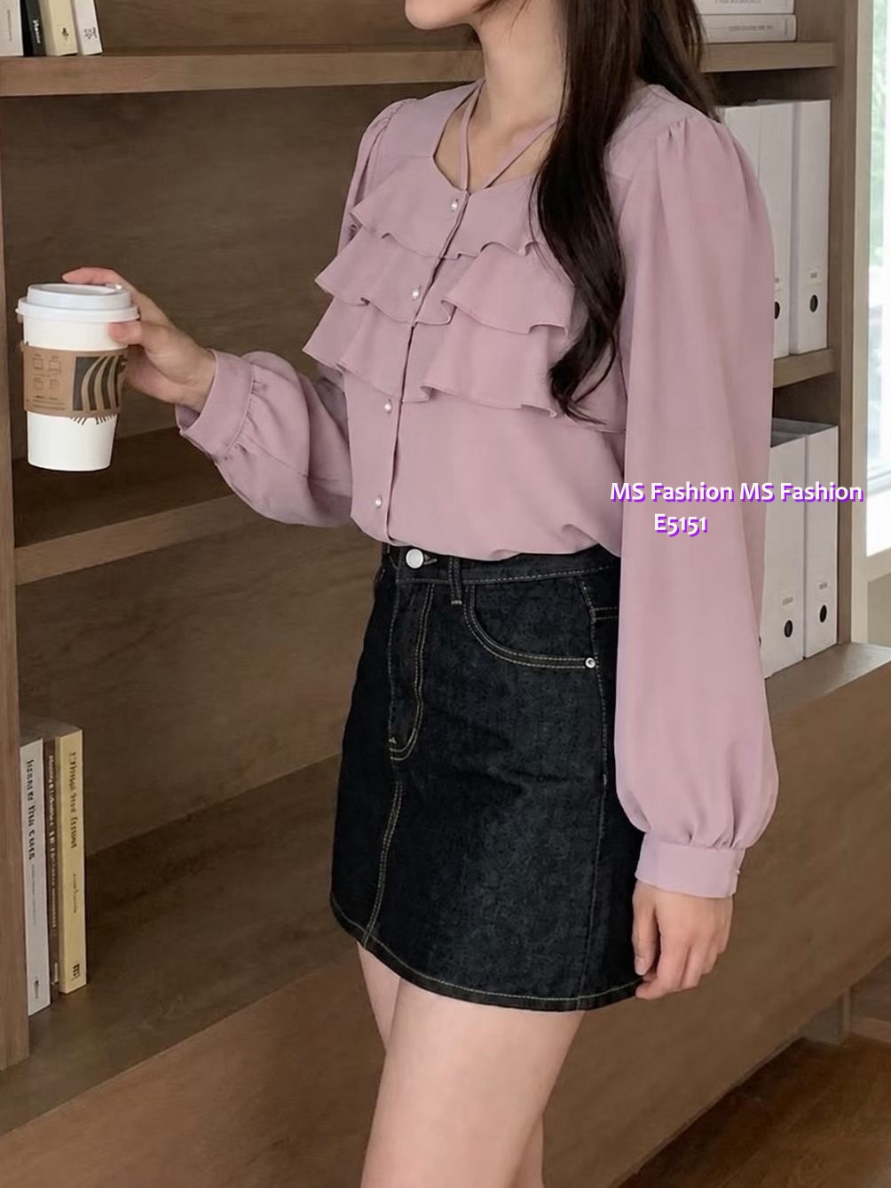 E5151 靚料特色領ruffle top