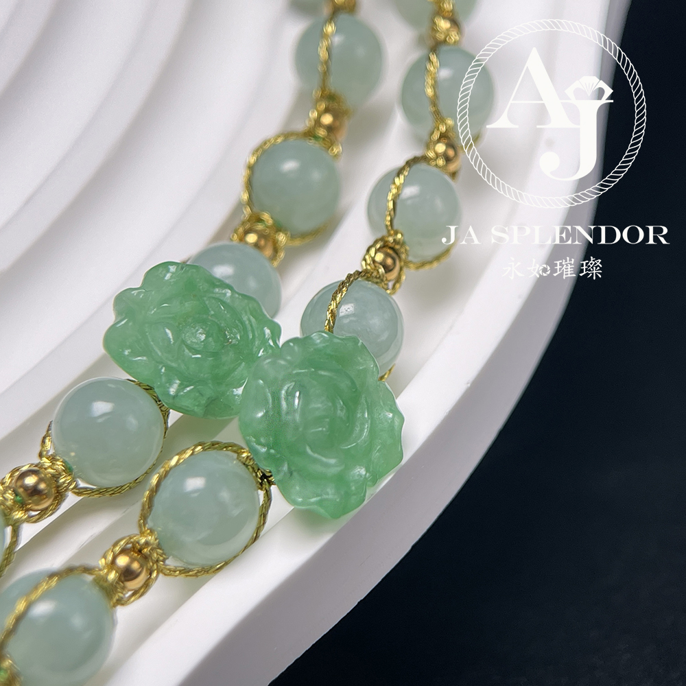 JN-2742,45,46 ,651 天然翡翠A玉-花開富貴立體雕花項鏈