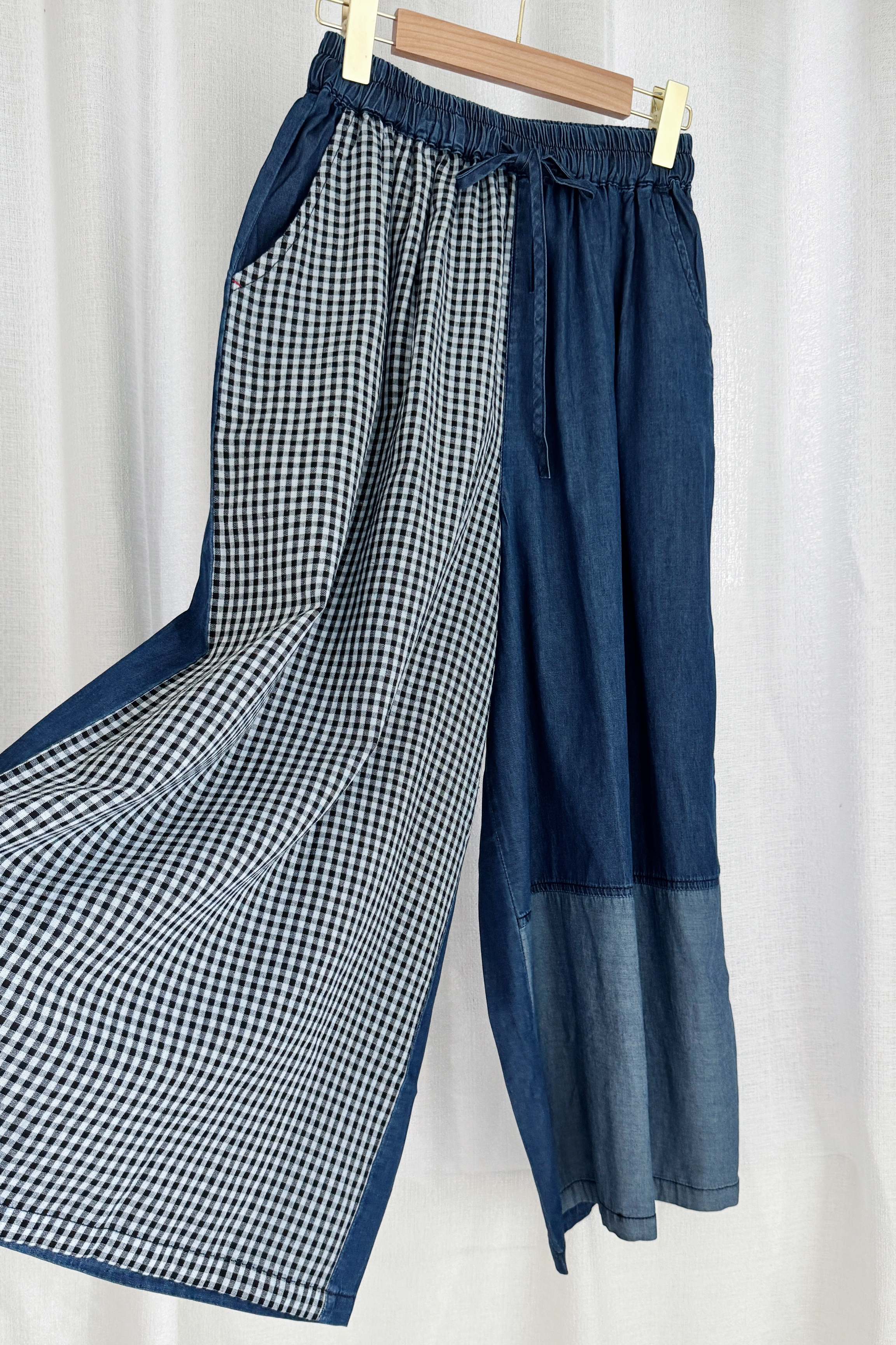 设计感丹宁拼接宽松长裤