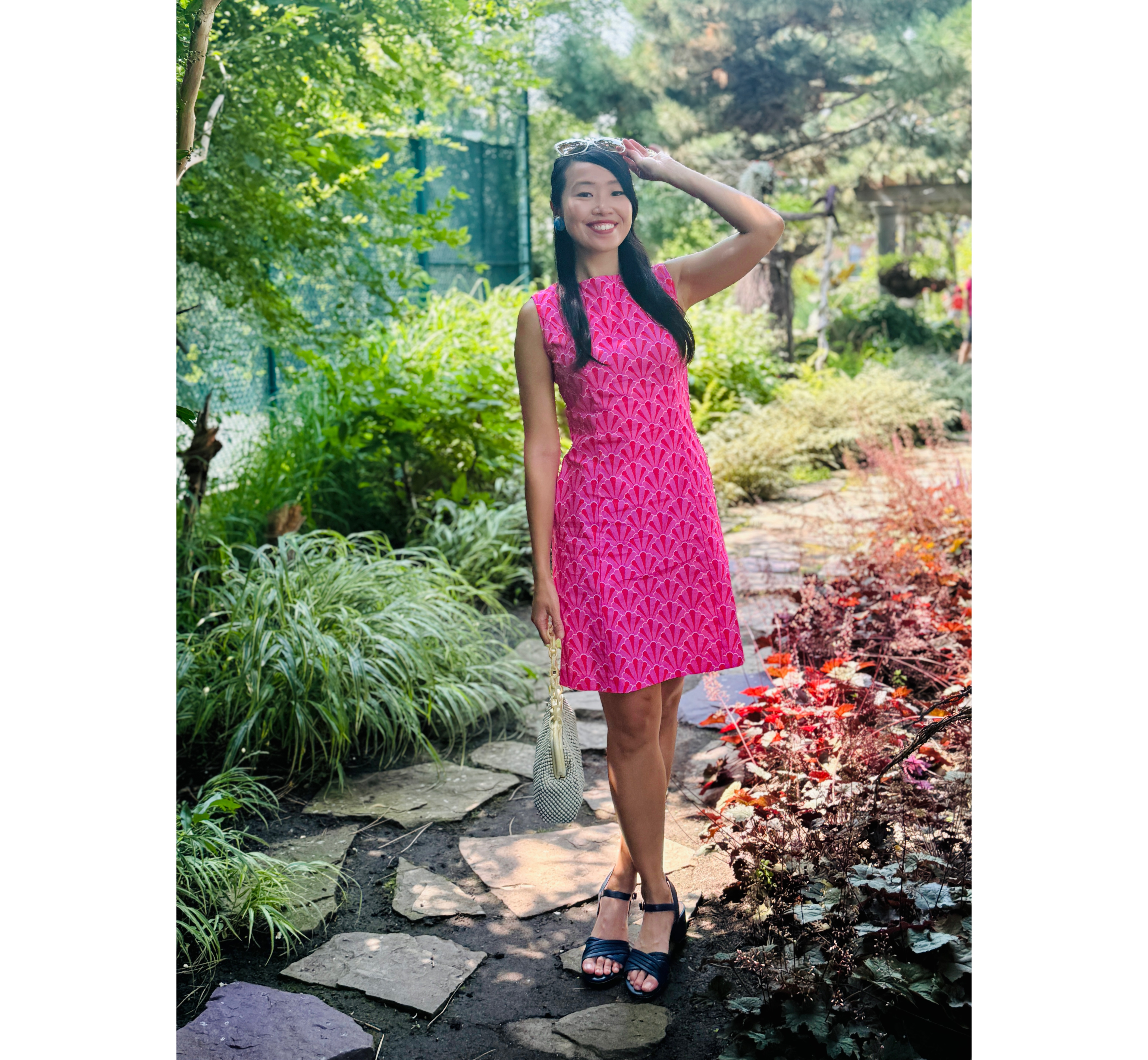 (Last M) Art Deco Inspired Fan Pattern Organic Cotton A-Line Dress (FM)