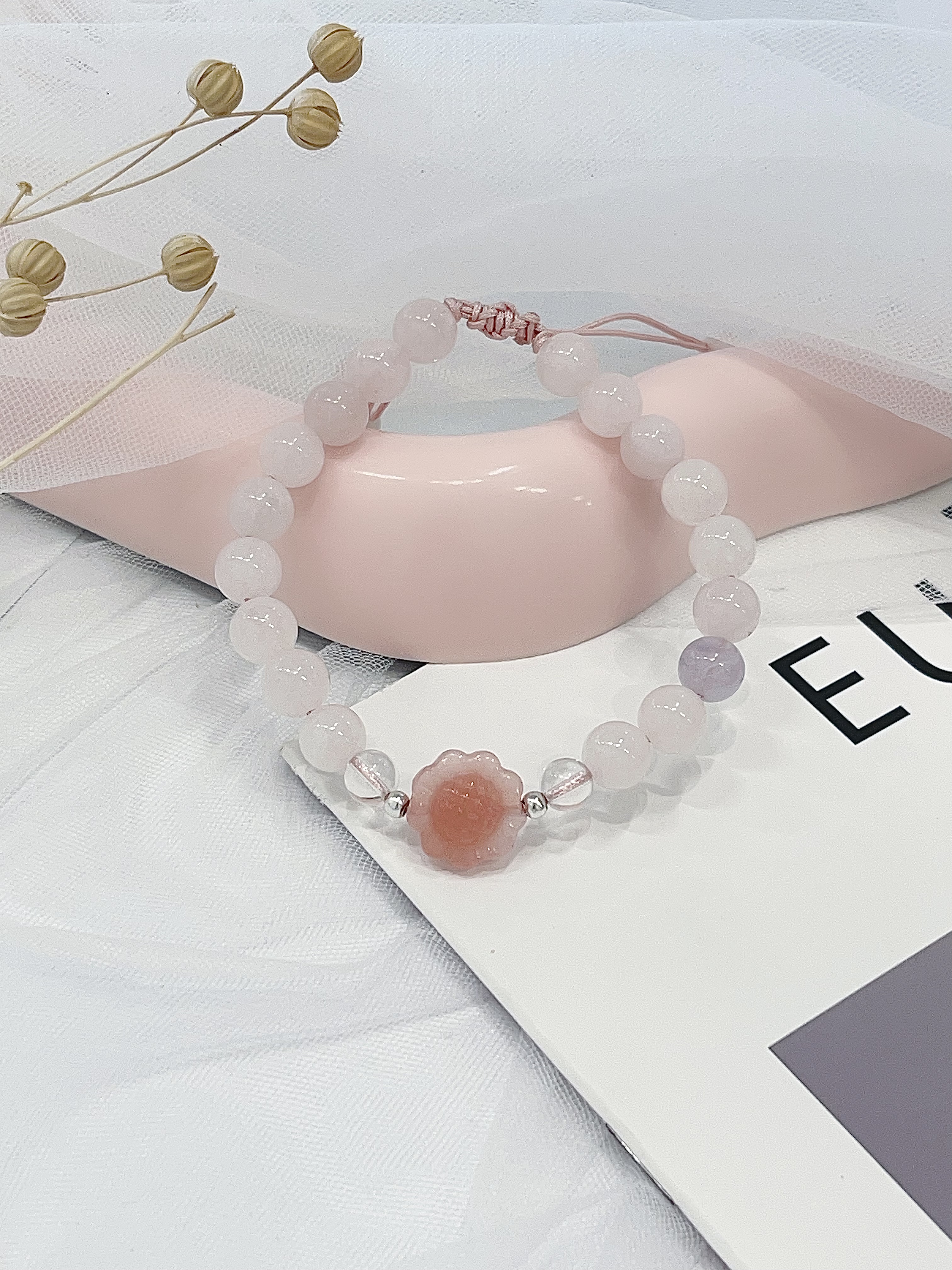 🌻 向日葵海盐玛瑙 × 粉水晶手绳 Sunflower Agate & Rose Quartz｜手绳款 8mm