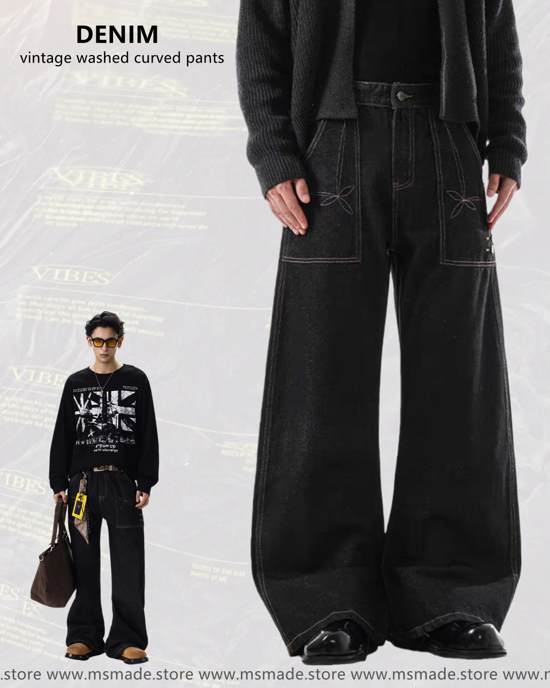 M6826明綫設計原色彎刀褲