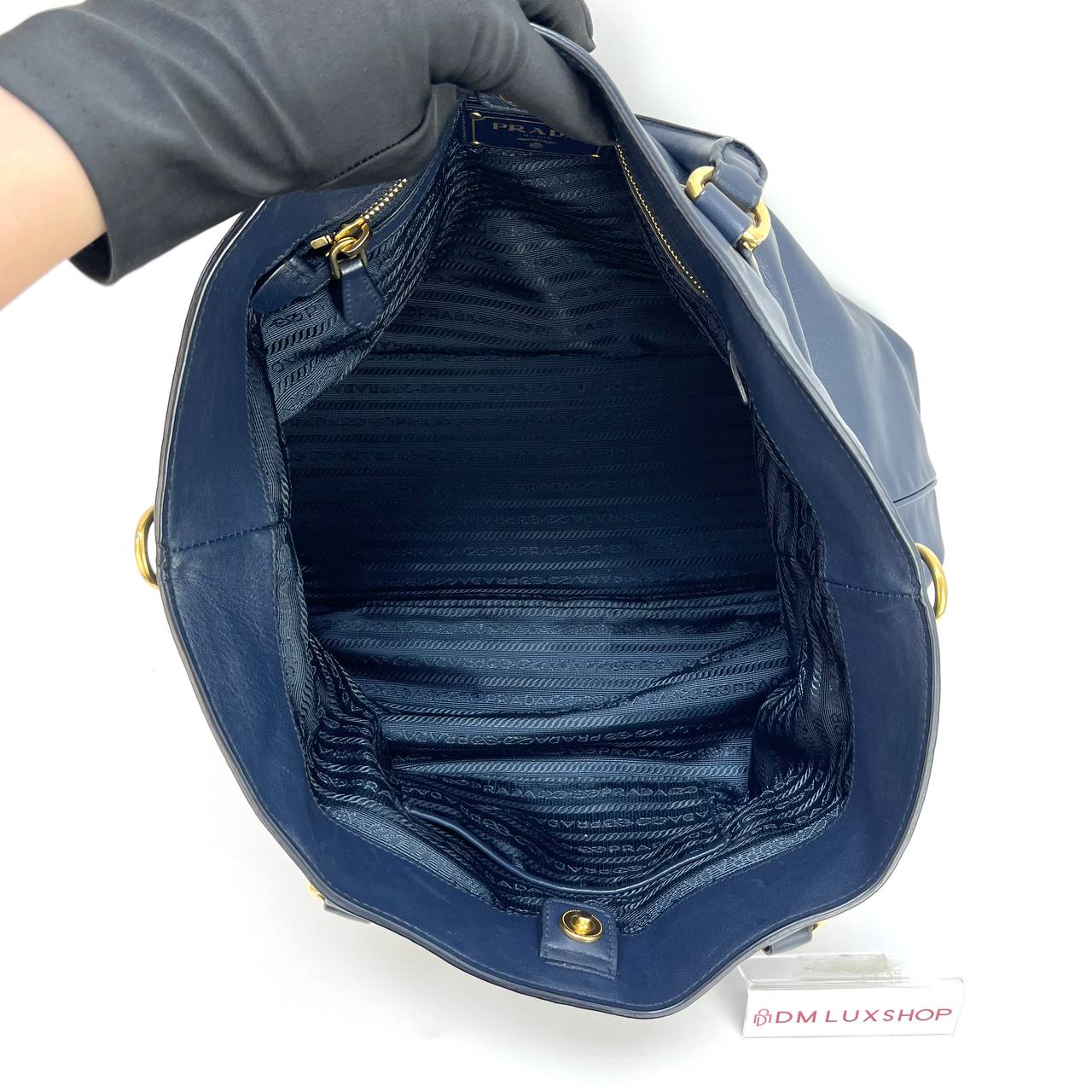 Prada Navy Blue Leather Tote GHW