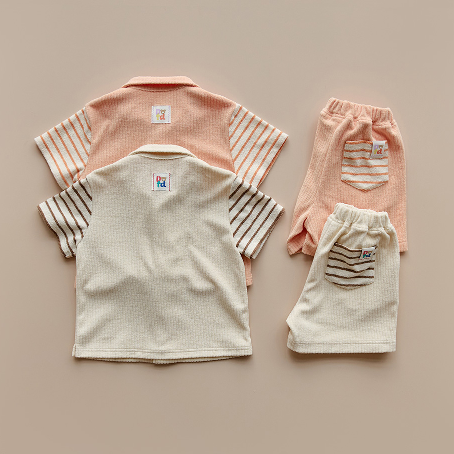 25S/S🌞DTD夏日海邊系列-毛圈布條紋拼色上下套裝 90/100/110