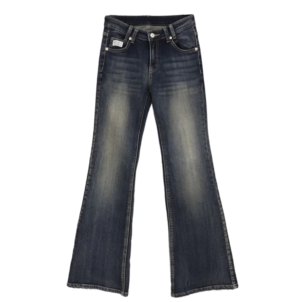 Vintage Washed Low-Rise Flare Jeans