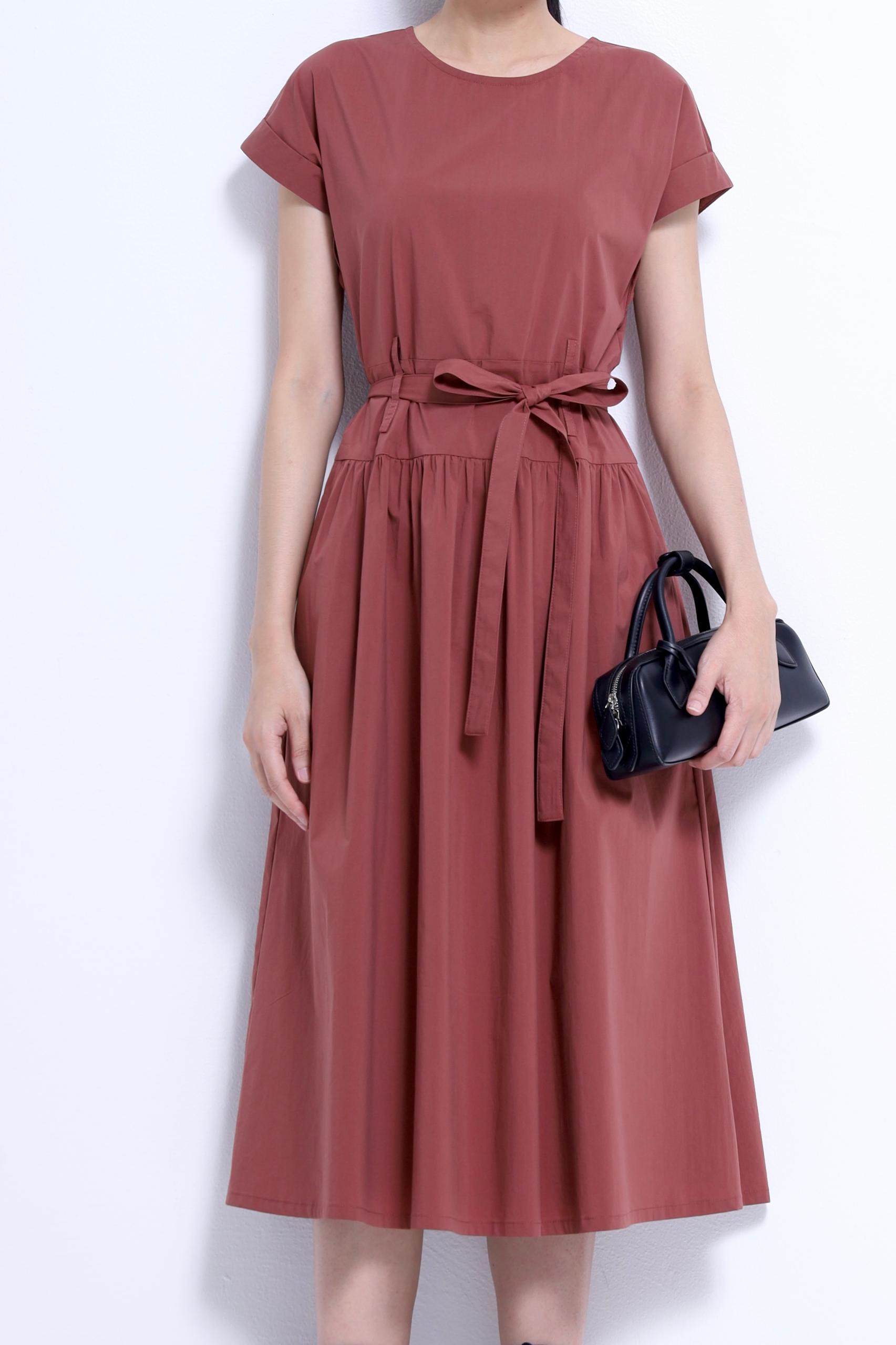 CD2157 ROUND NECK TIERED FLARE MIDI DRESS