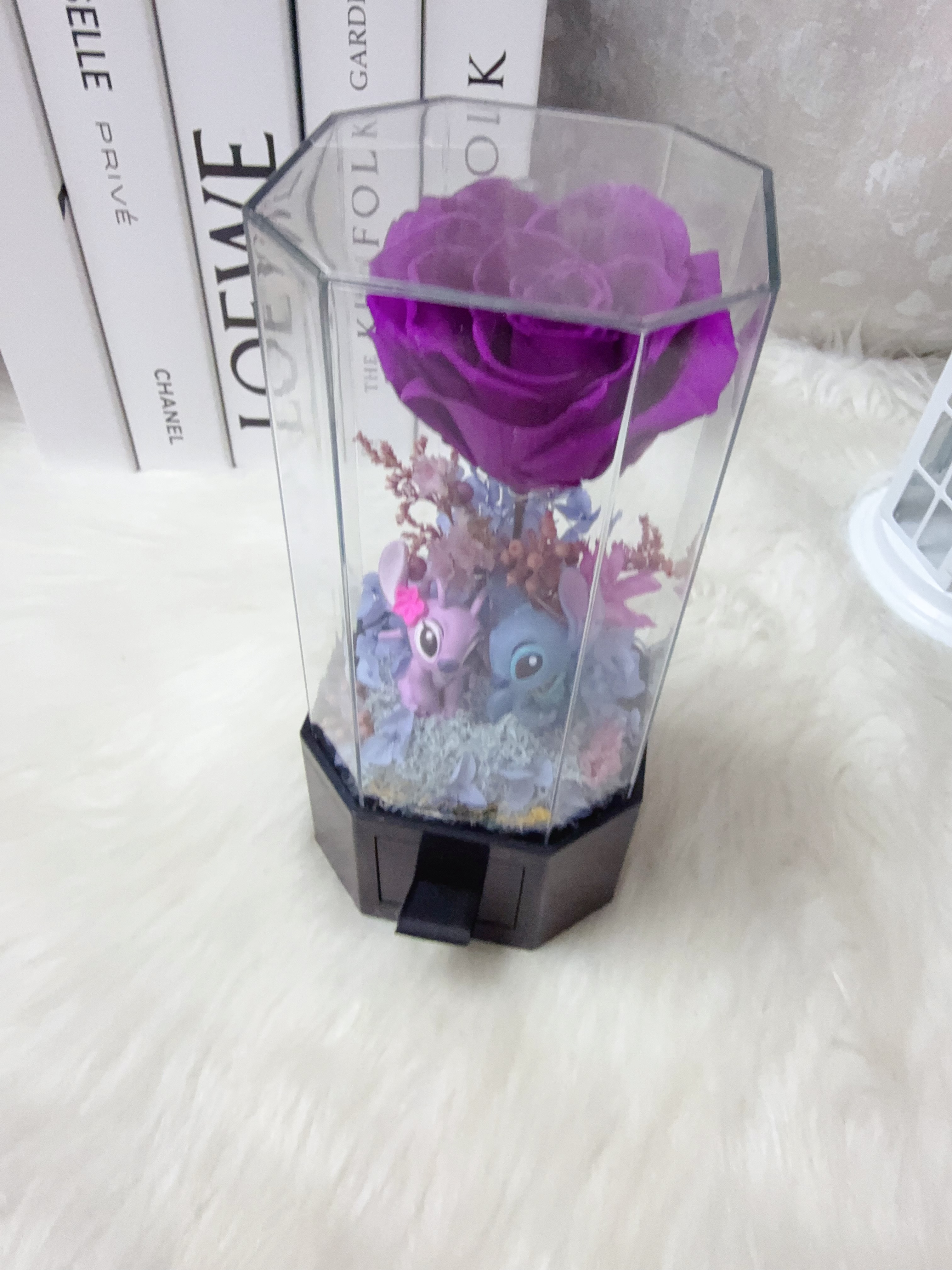 史迪仔&女朋友紫紅玫瑰永生花飾物盒花盒
