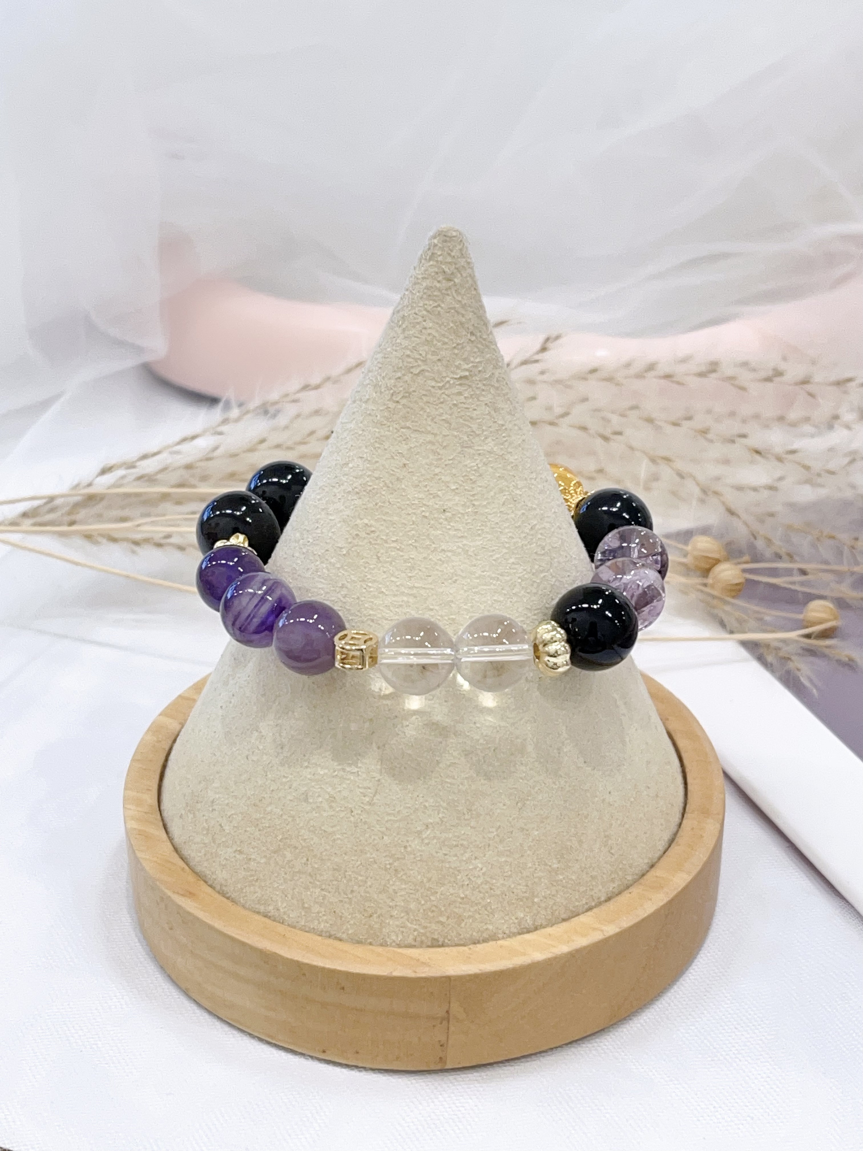 ✨ 紫塔晶 × 黑曜石 × 银曜石 × 白水晶 × 黄水晶手串  Amethyst × Obsidian × Clear Quartz × Citrine