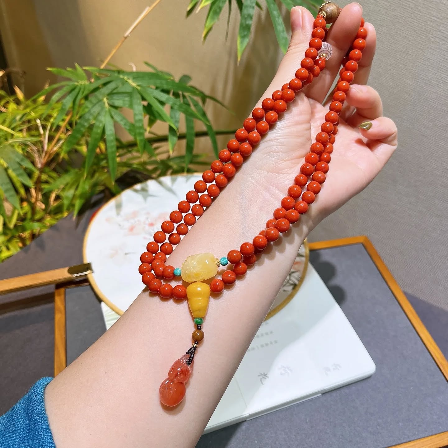 精品 ！ 天然南紅108顆多圈手鍊/項鍊