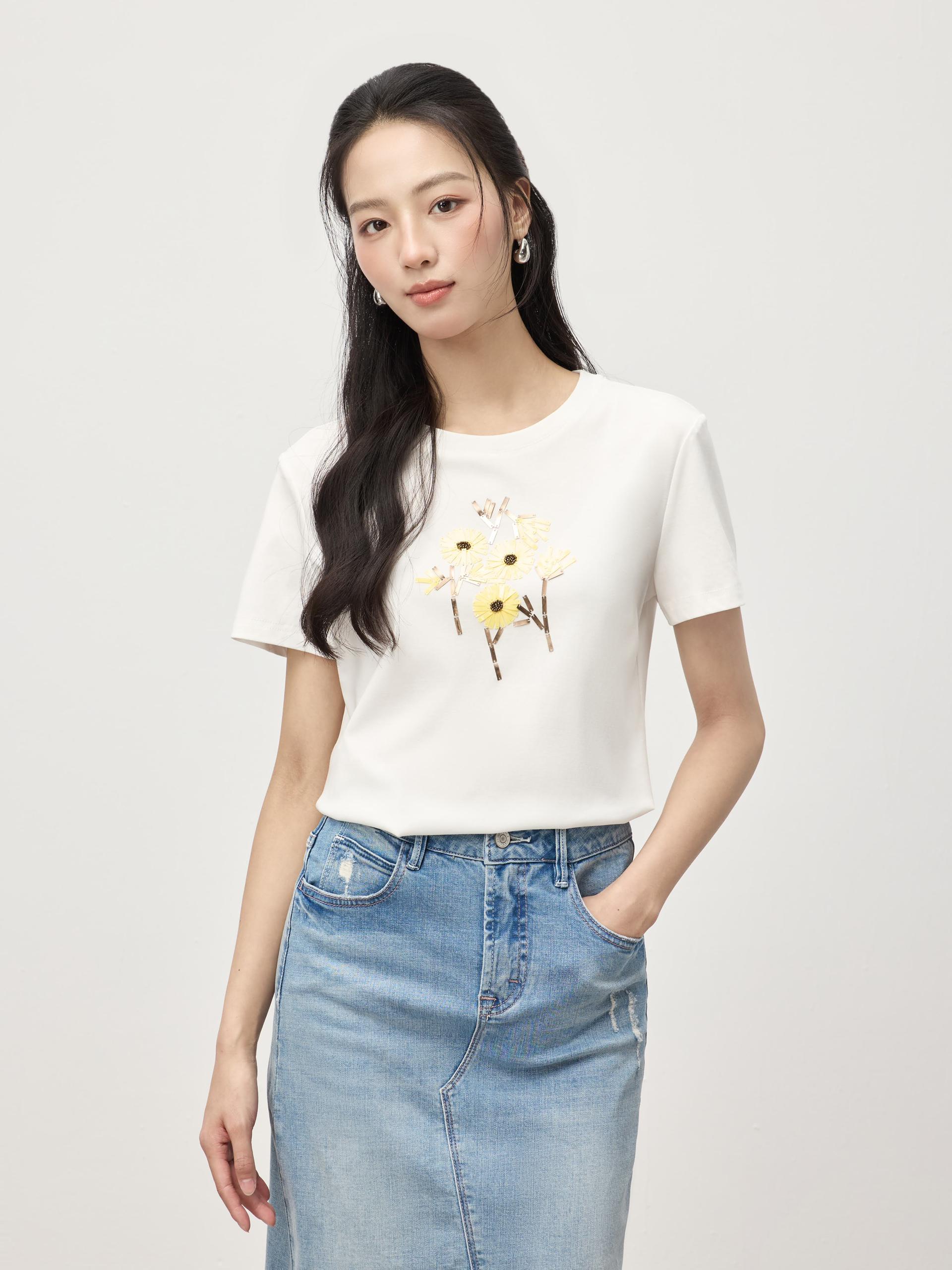 珠子和亮片花卉上衣  T0774