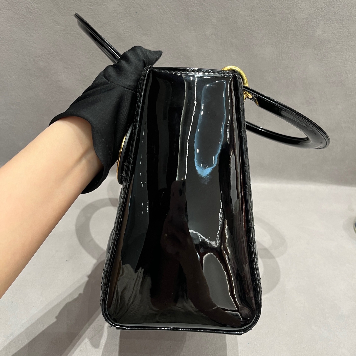 【預訂貨品】Dior Lady Dior漆皮黑金五格戴妃包