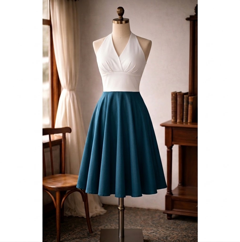  (Ready/Custom-Made) Heirloom Cocktail Series - Marilyn Style Halter Dress - Black x White (FM171)