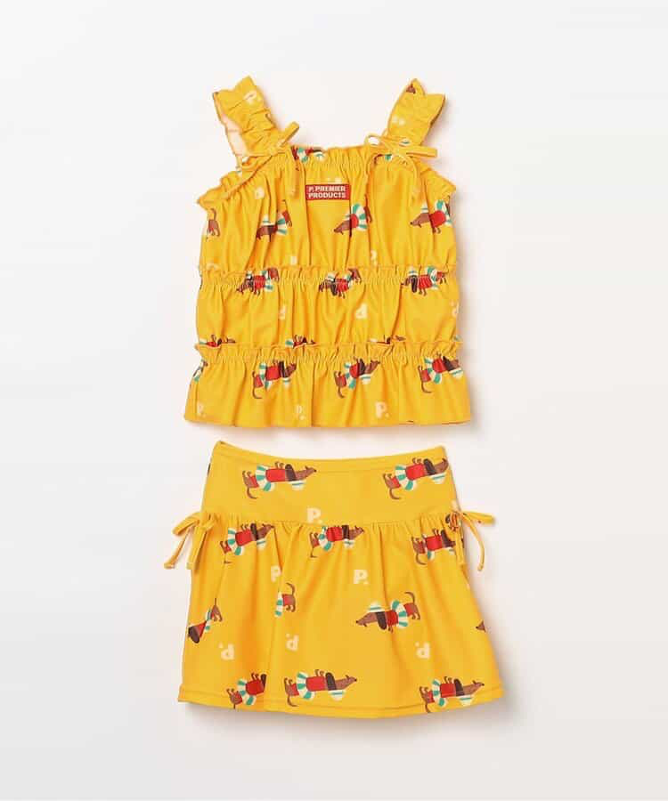 🇯🇵預訂 日本直送🇯🇵p.premier四色標籤圖案印花褶皺上衣和裙擺分體泳衣