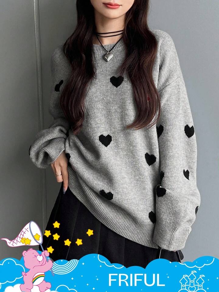 🌈care bears🐻可愛心形圖案寬鬆針織毛衣