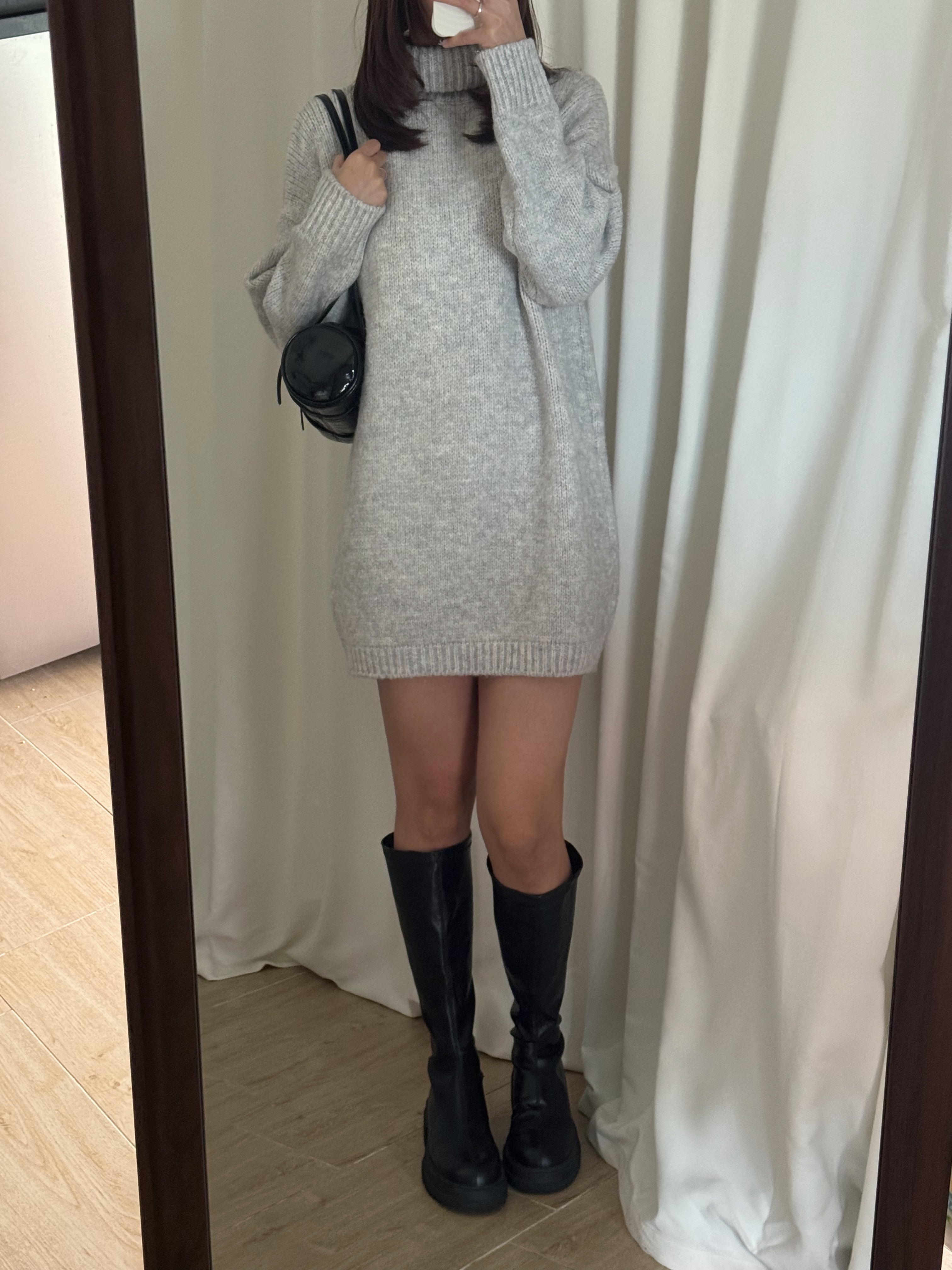 [高個子必入!]高領寬鬆針織連身裙(兩色入)