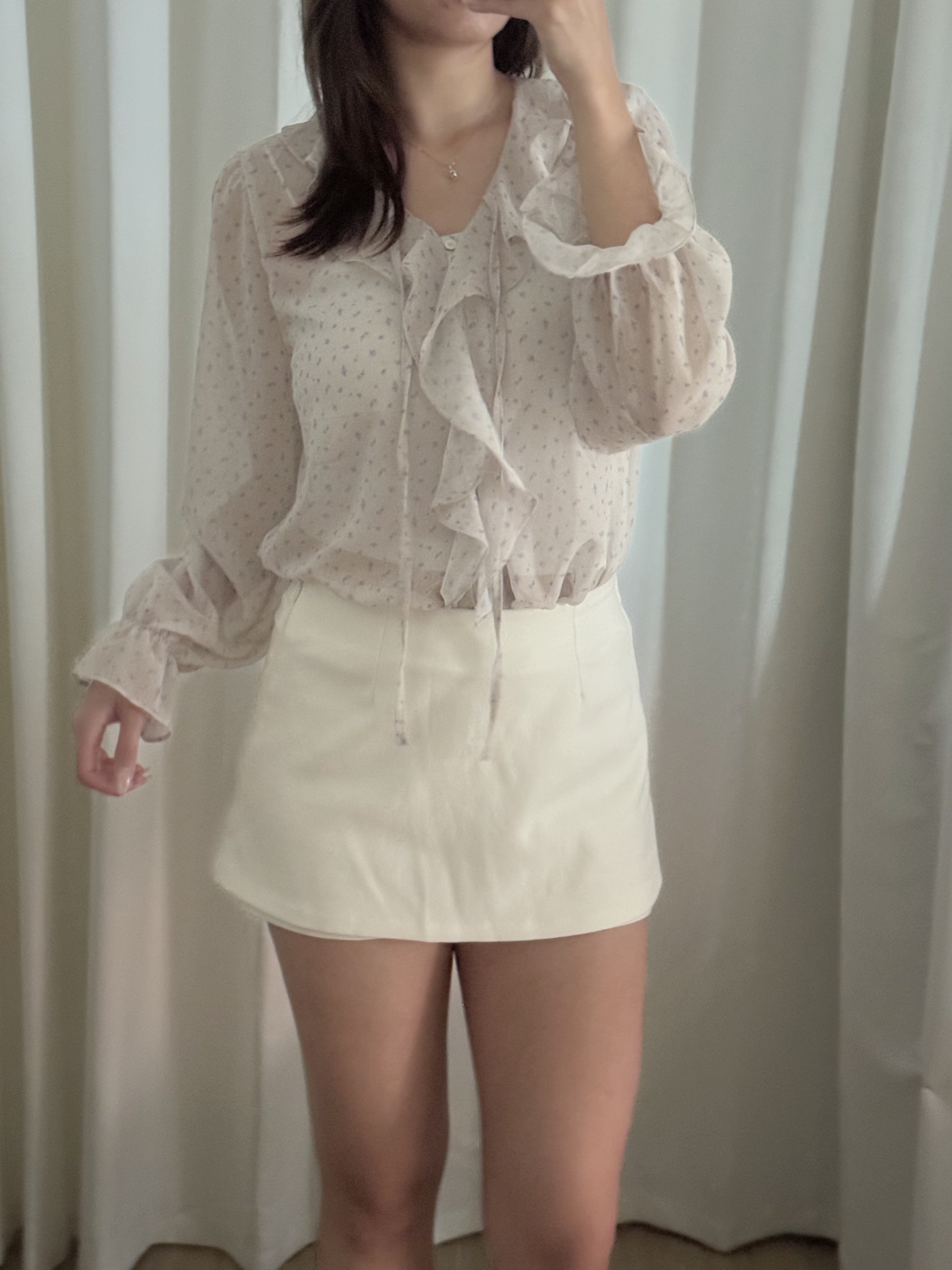 輕透荷葉邊碎花襯衫(兩色入)