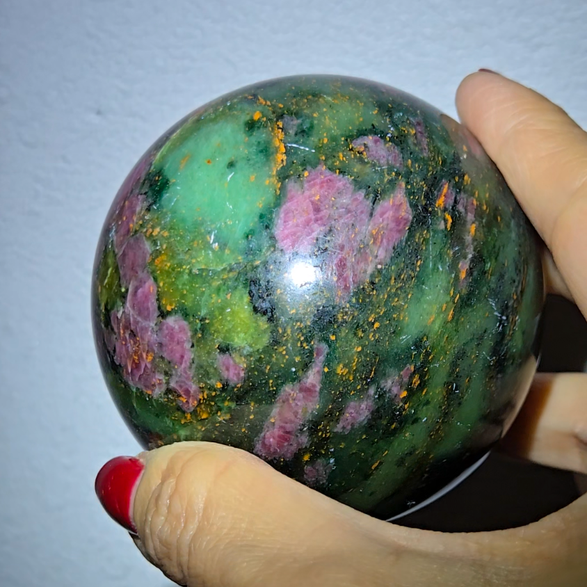 Ruby in green mica fuchsite sphere with UV - MCA113