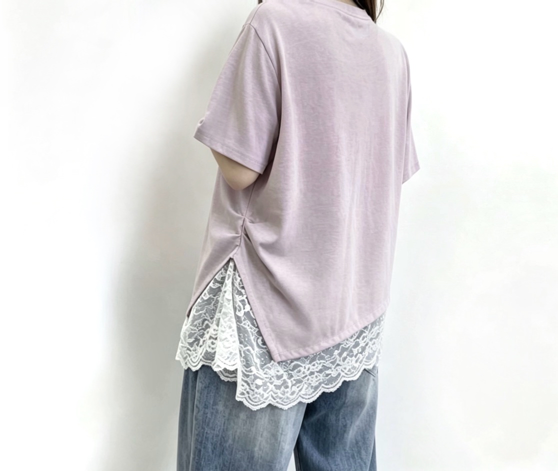 ☀️夏日優惠☀️ 假兩件柔粉拼接Lace Top