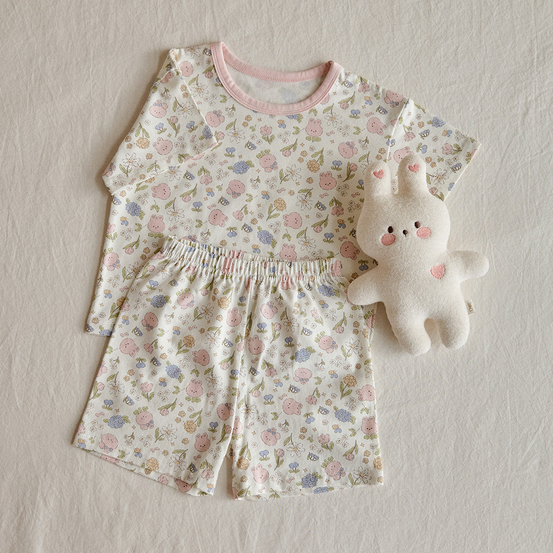 26S/S DTD夏日花草派對系列-莫代爾彈力5分袖上下套裝