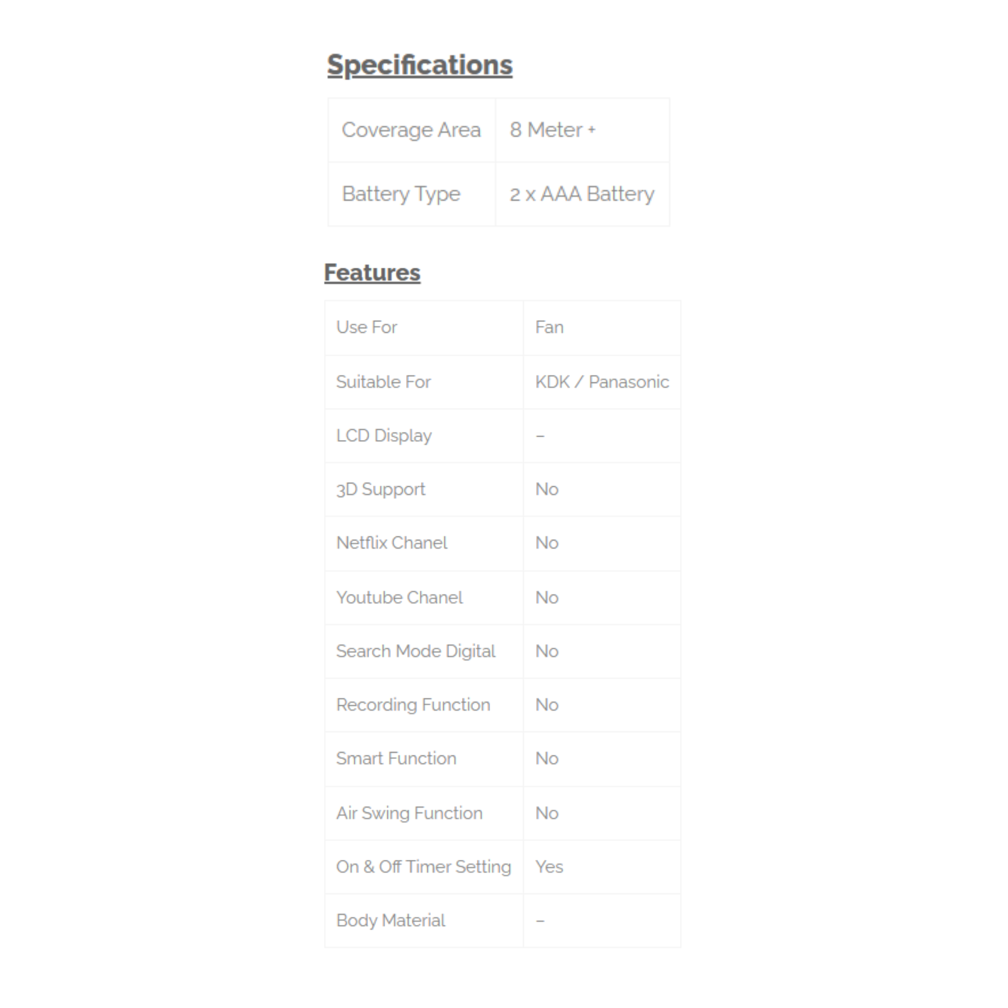 Phison KDK & Panasonic Fan Remote Control (PR-501)
