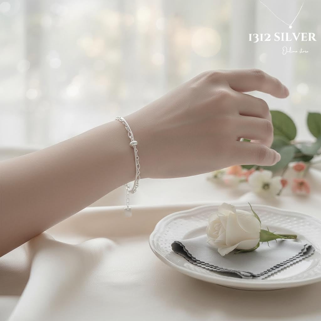 S925 - EB0095 Ball with double layer Bracelet