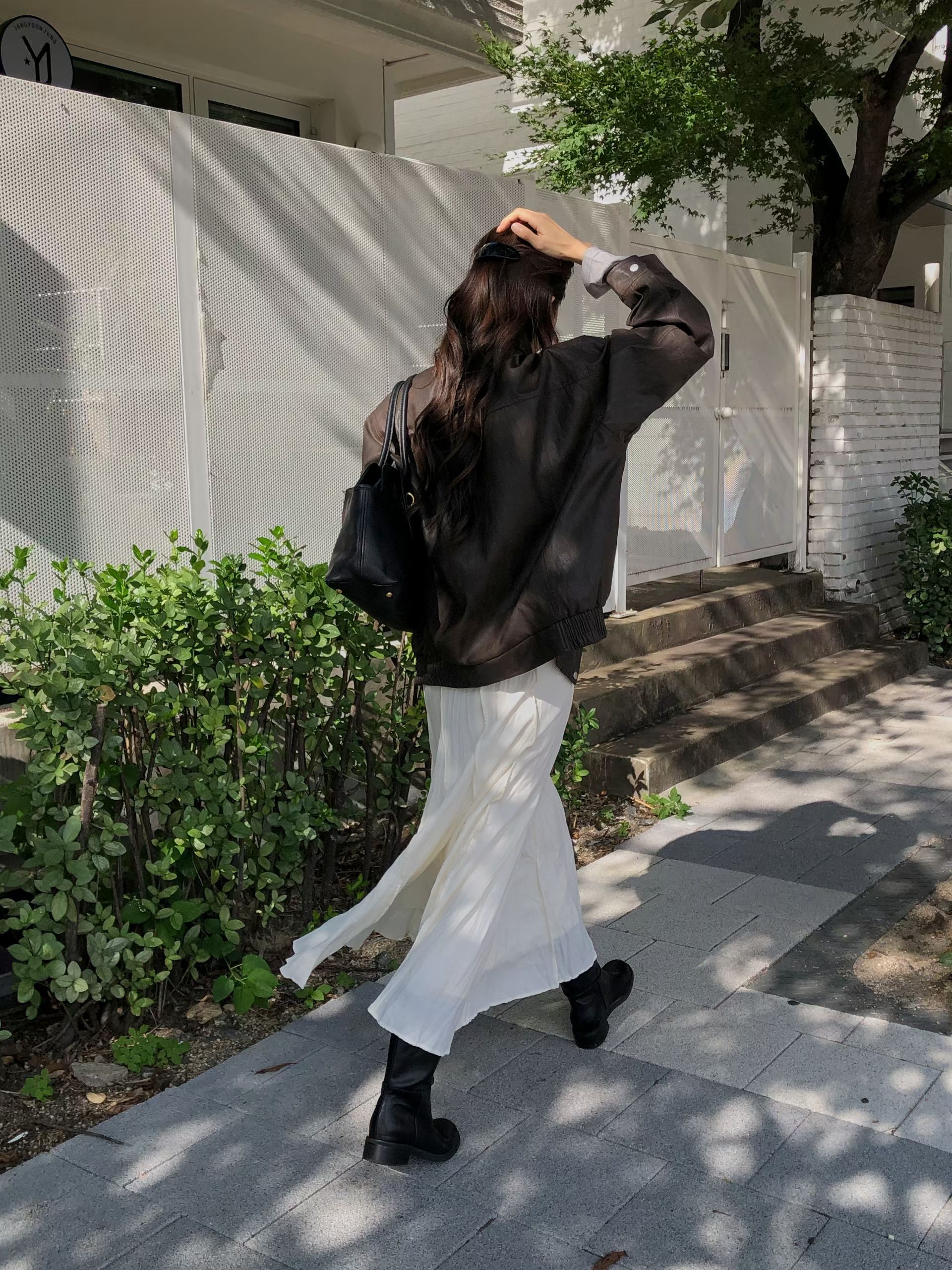 Natural pleats long skirt