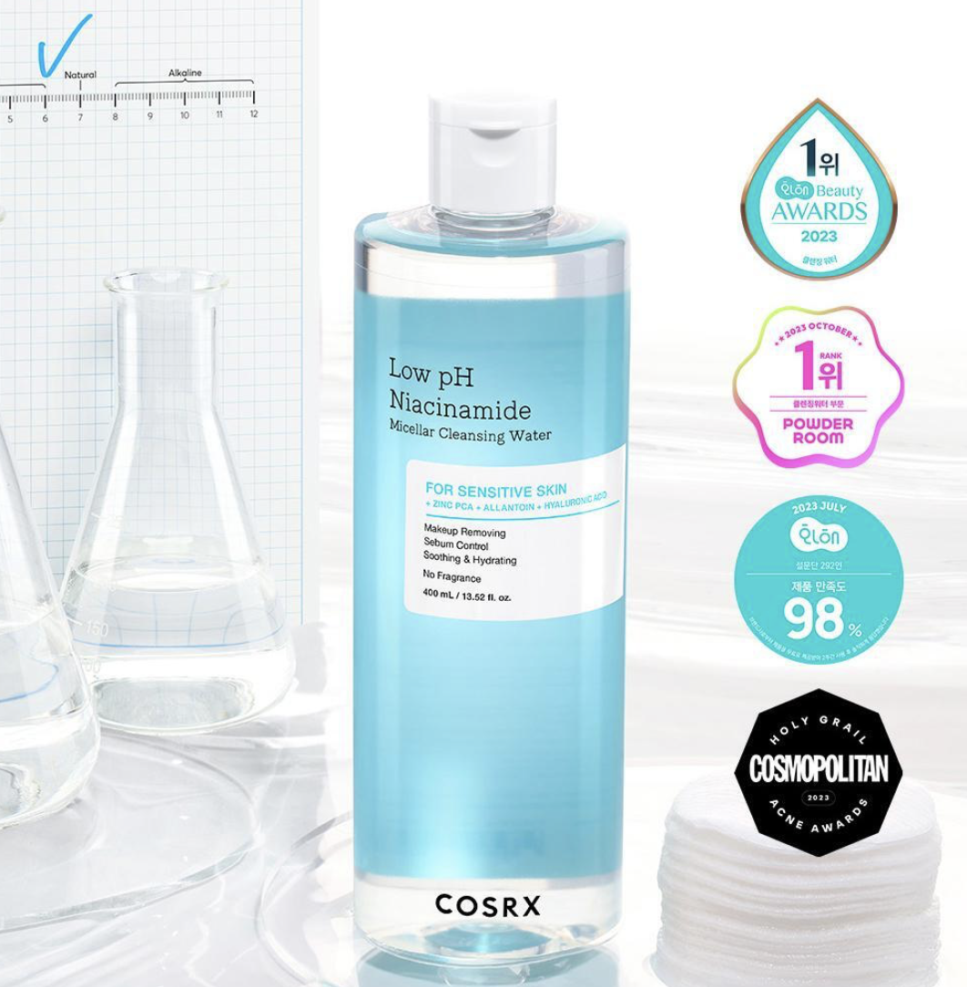 韓國 COSRX 煙酰胺 弱酸性 美白控油 卸妝水 400ml｜Low pH Niacinamide Micellar Cleansing Water