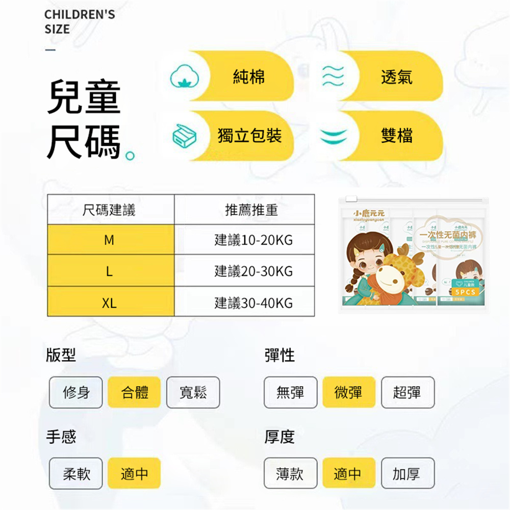 兒童一次性內褲 純棉即棄內褲 獨立包裝 無菌EO滅菌 兒童底褲 旅行 戶外 女款 M碼 [平行進口]   HK2705