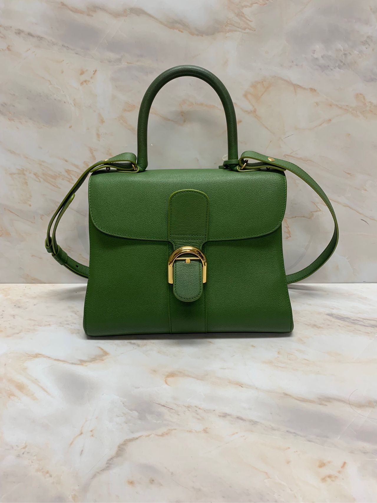 Pre-owned DELVAUX Brillant MM Green Calf Leather Handbag