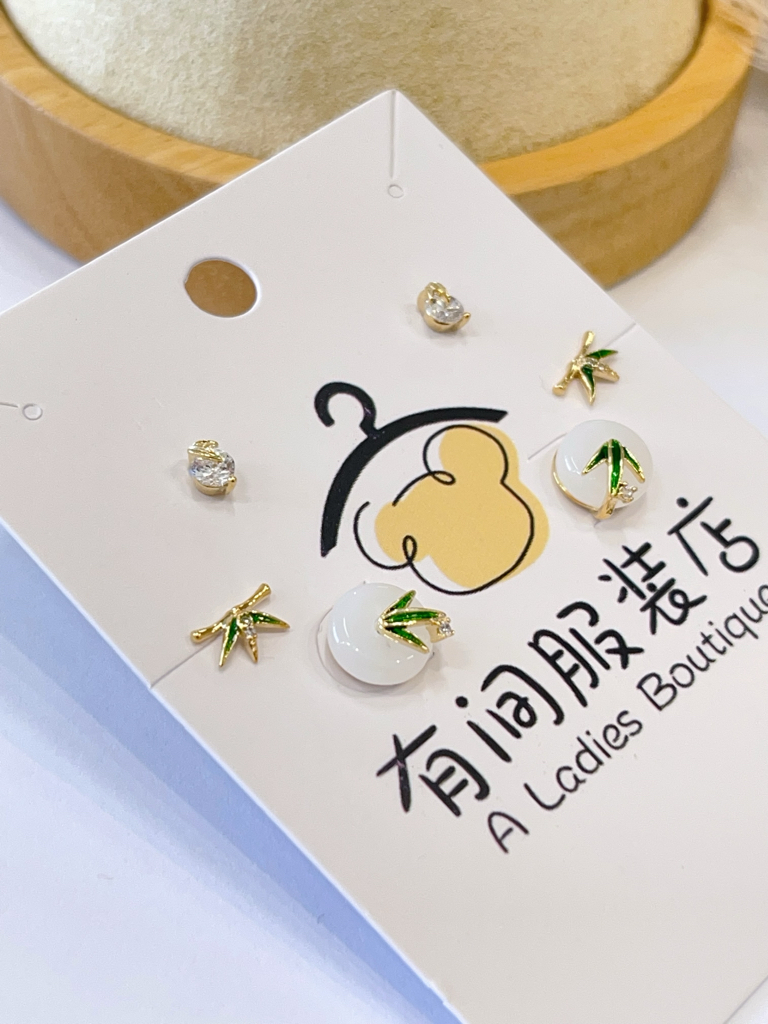 新中式绿竹子耳环套装