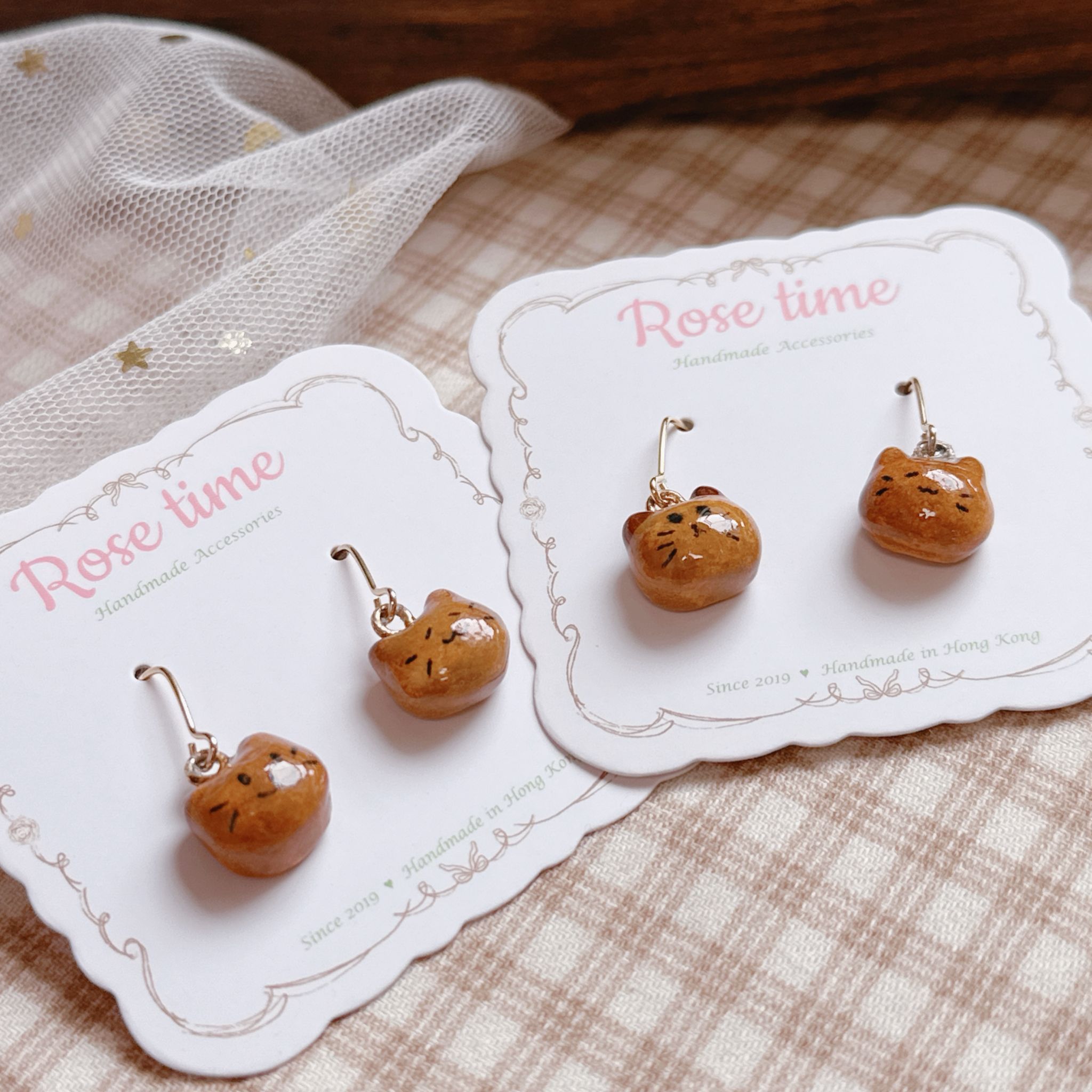 手繪迷你貓貓小饅頭耳環