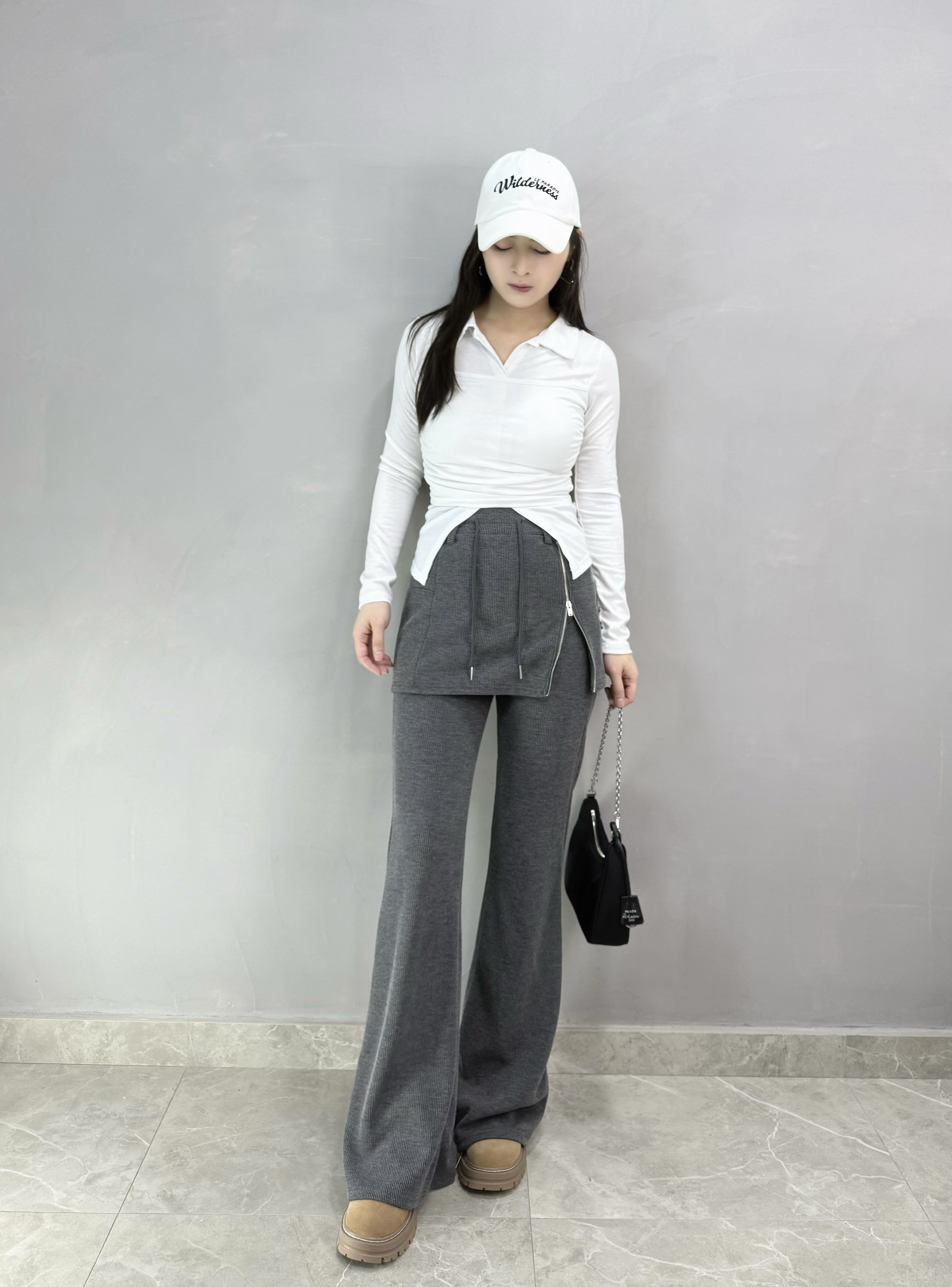 G77 暗紋喇叭褲+裙Set