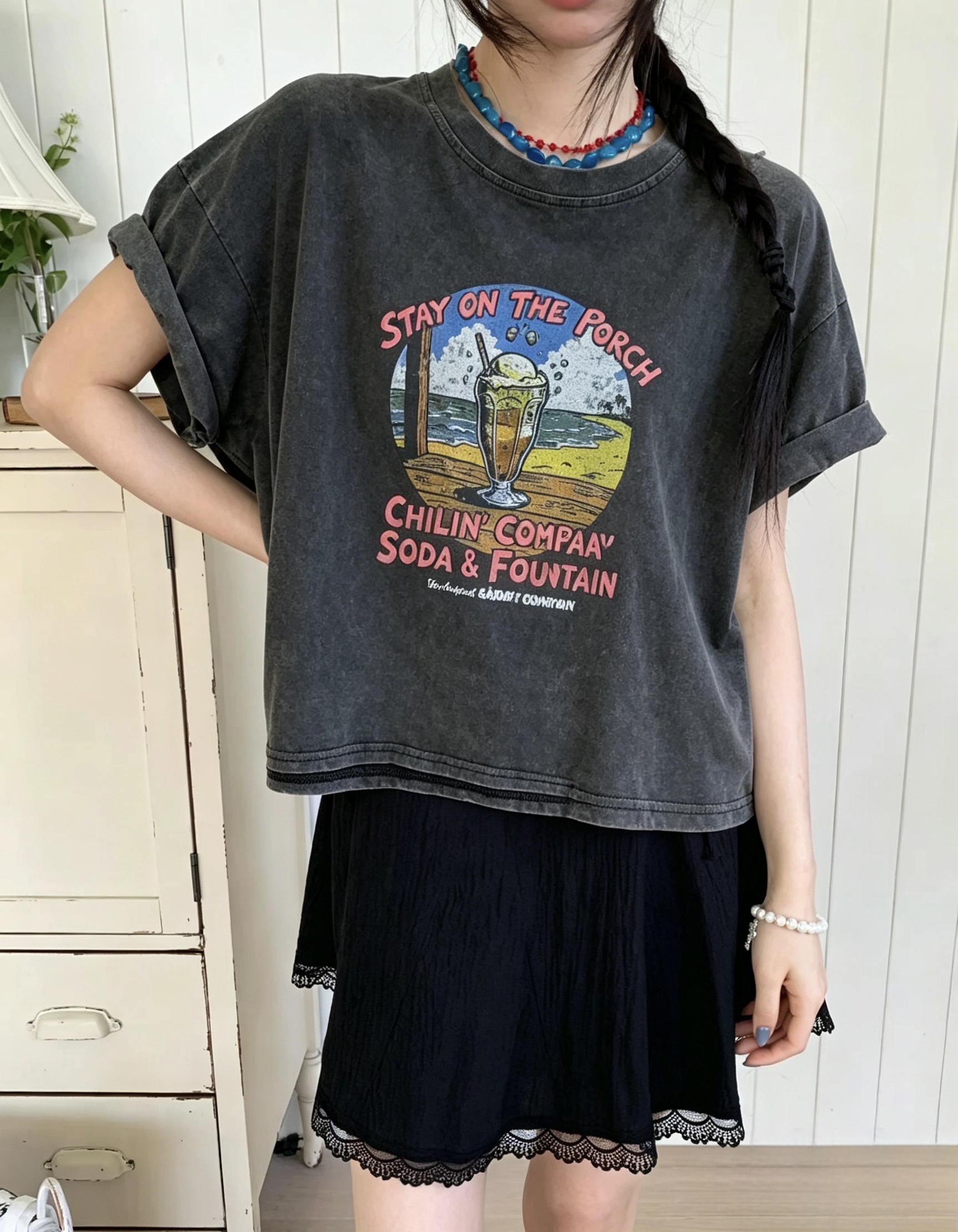 洗水print Tee