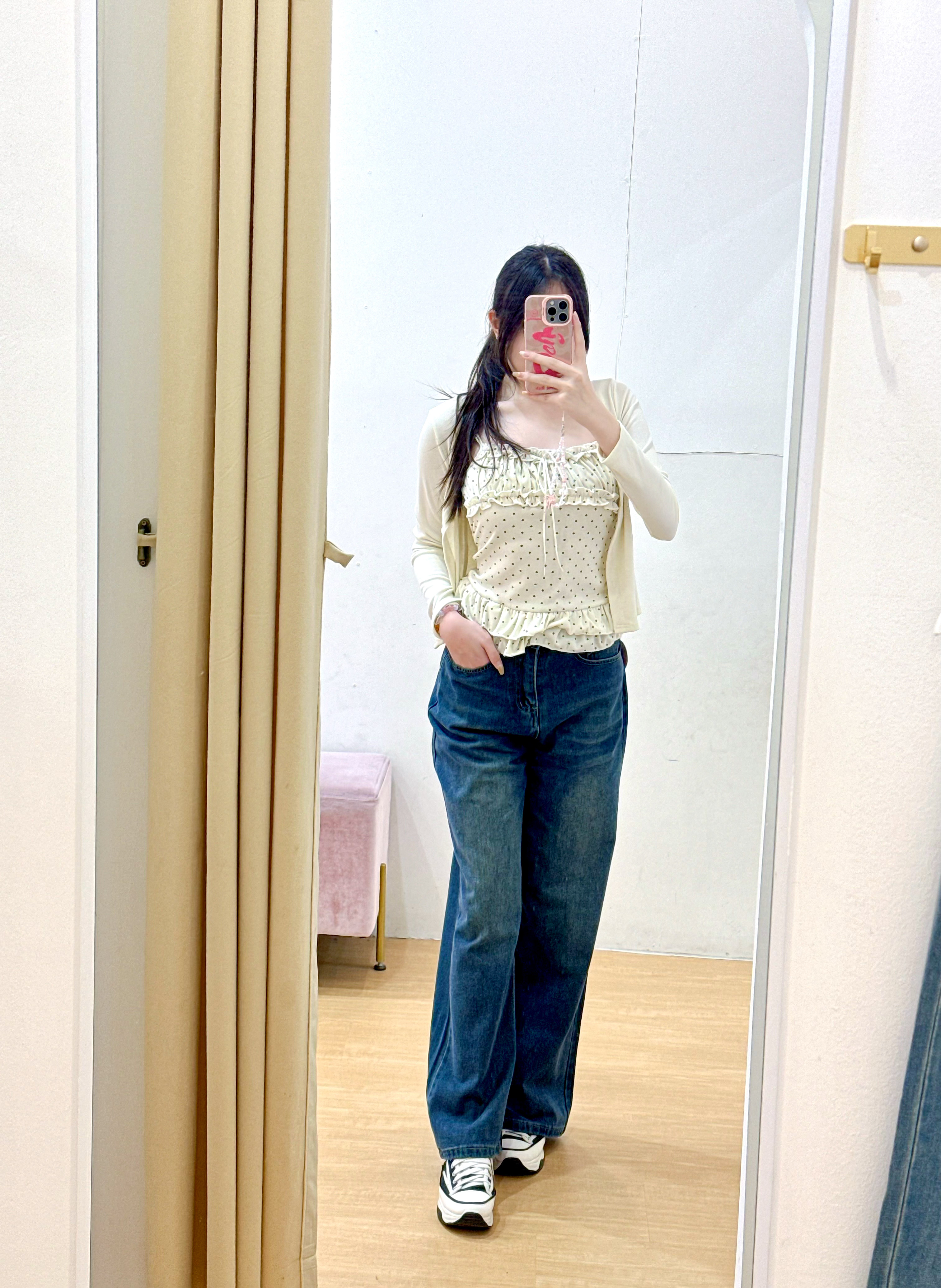 复古水洗牛仔直筒阔腿长裤 R2932