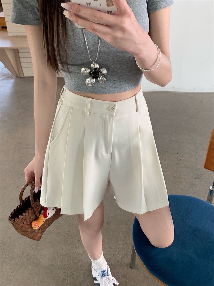 B234(5655) 韩版高腰显瘦捏痕规律百褶3色西装短裤 