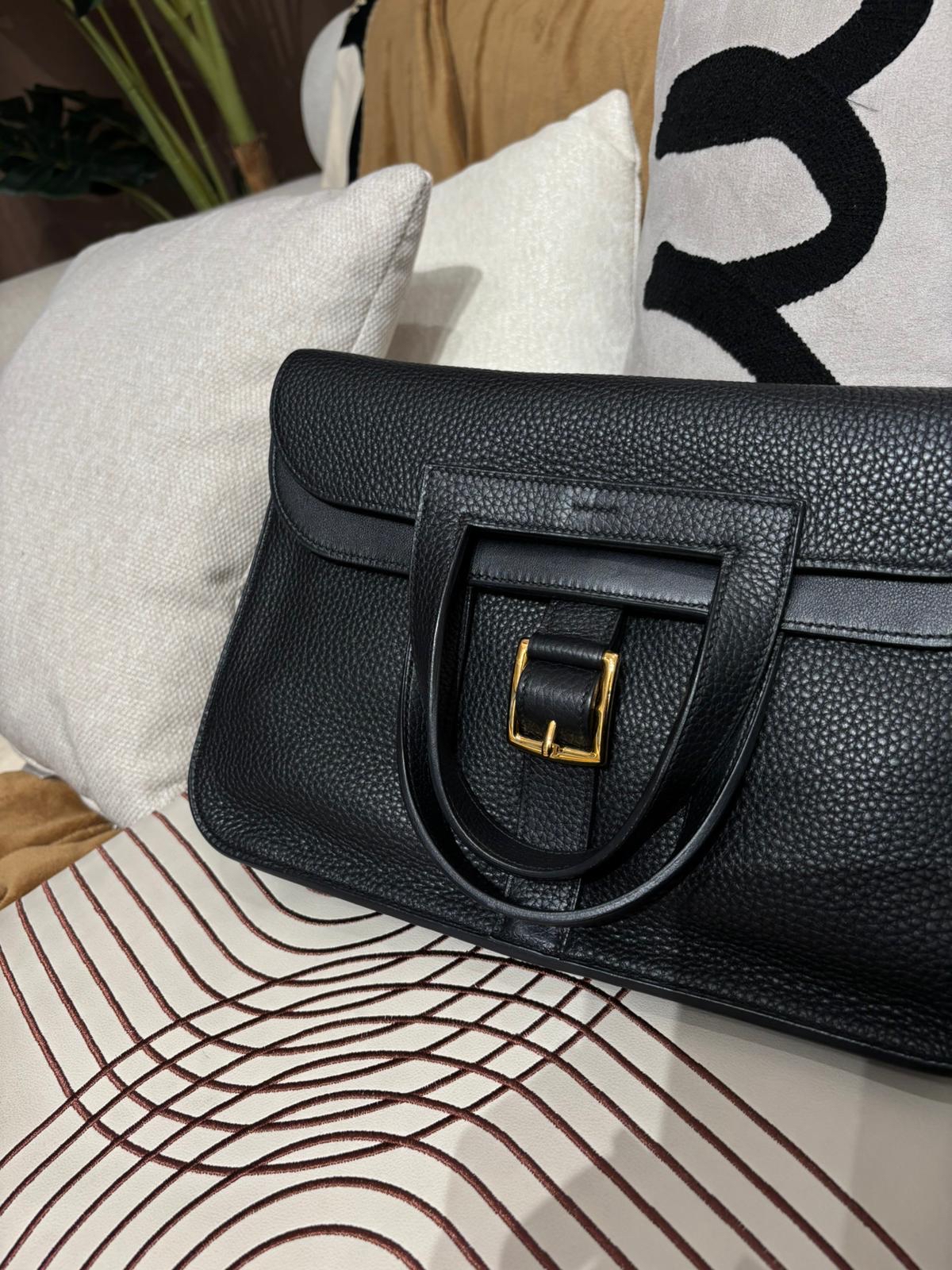 Hermes Halzan 31 Stamp C 黑色牛皮金扣 100%Authentic, 98%New ✅專門店收據✅Dust bag ✅Box
