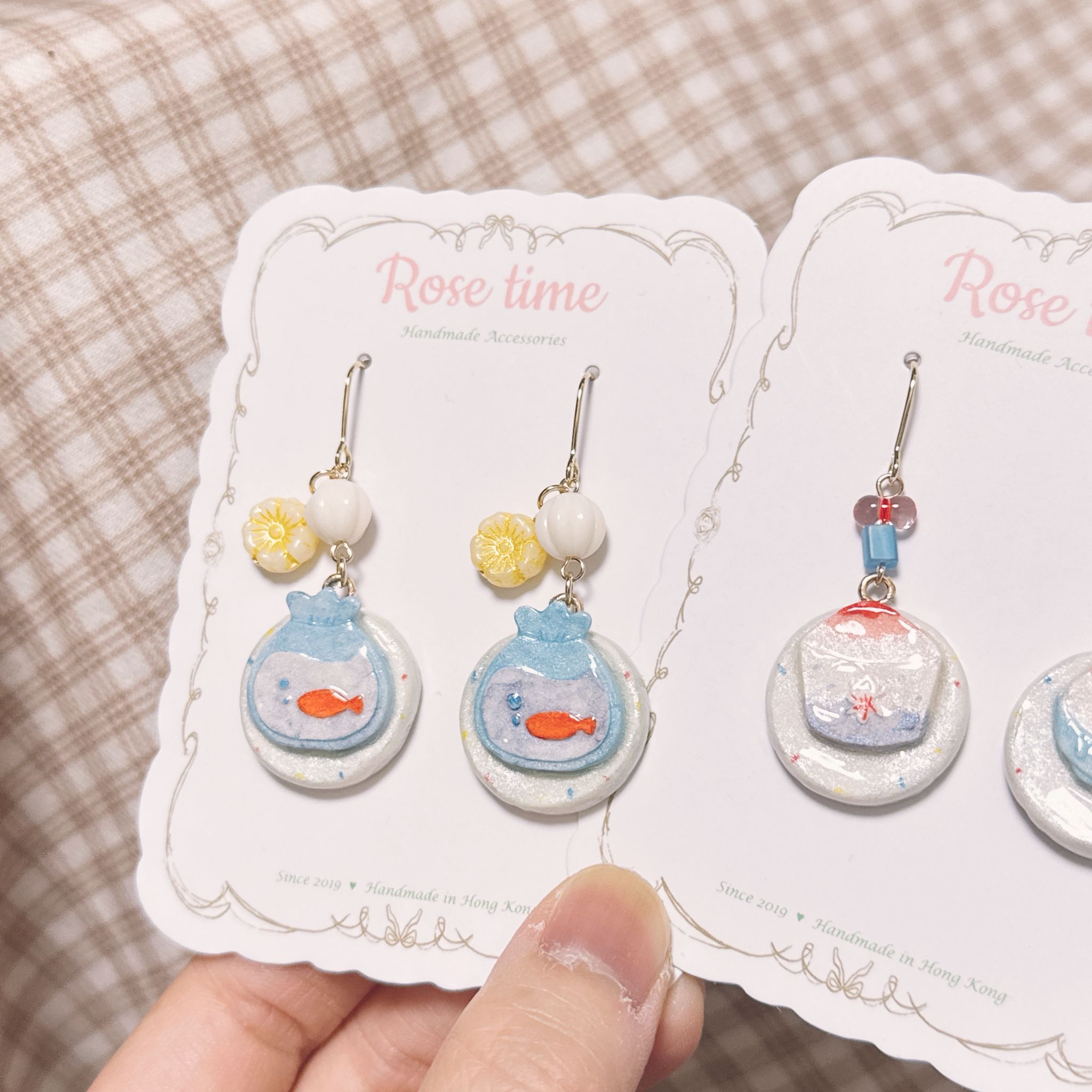 手繪和風夏日祭金魚缸耳環